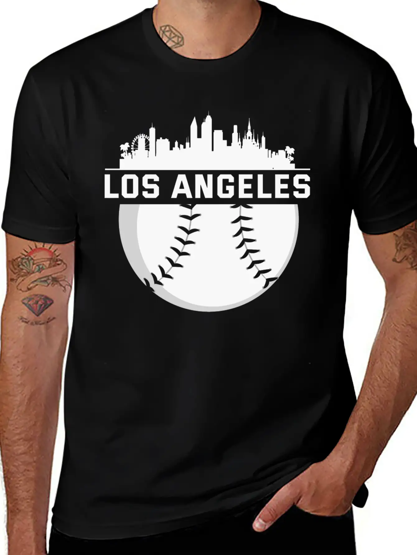 Perfect Los Angeles City Skyline Baseball Designed Unisex Short Sleeve Soft Cotton T-Shirt – Casual Everyday Wear