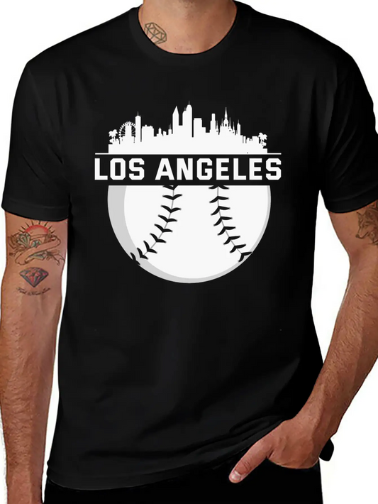 Perfect Los Angeles City Skyline Baseball Designed Unisex Short Sleeve Soft Cotton T-Shirt – Casual Everyday Wear