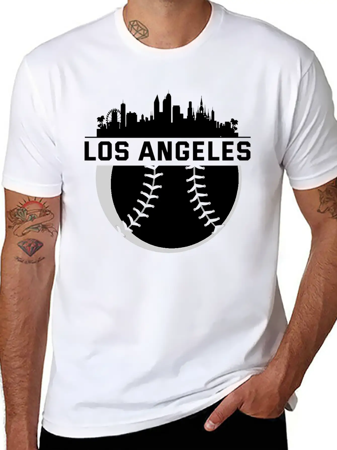Perfect Los Angeles City Skyline Baseball Designed Unisex Short Sleeve Soft Cotton T-Shirt – Casual Everyday Wear