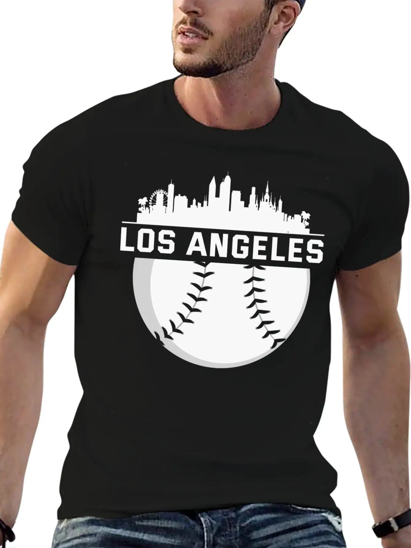 Perfect Los Angeles City Skyline Baseball Designed Unisex Short Sleeve Soft Cotton T-Shirt – Casual Everyday Wear