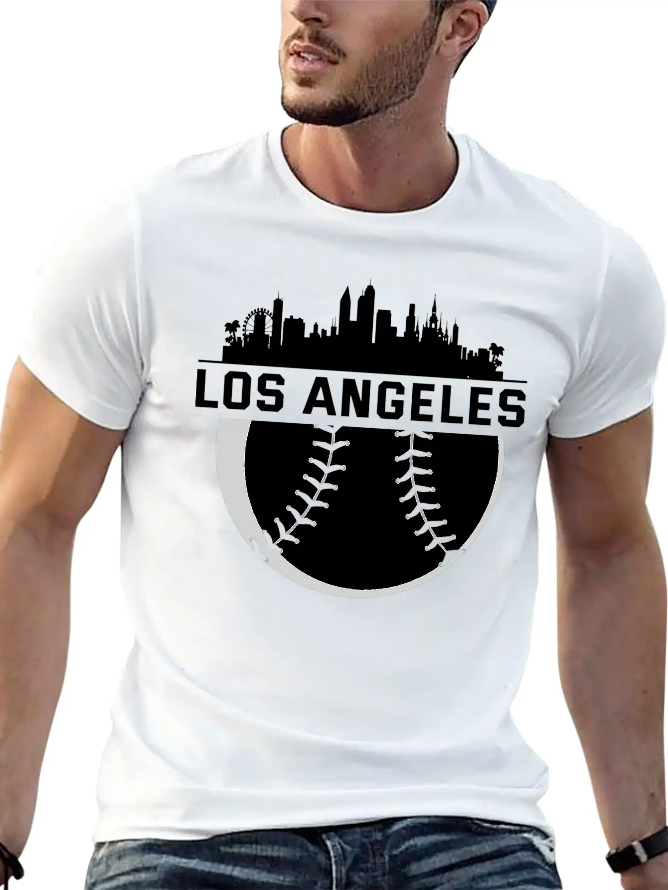 Perfect Los Angeles City Skyline Baseball Designed Unisex Short Sleeve Soft Cotton T-Shirt – Casual Everyday Wear