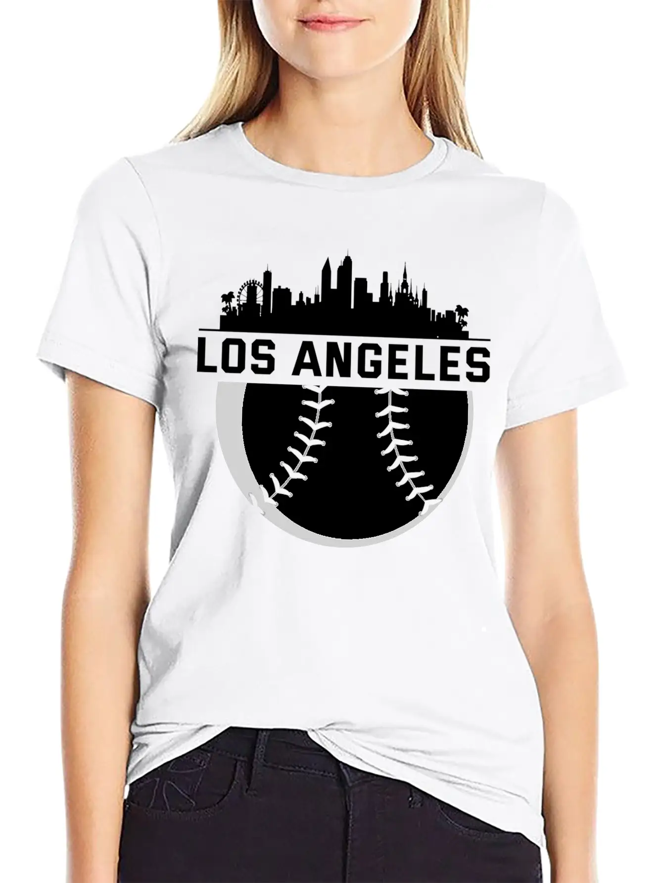Perfect Los Angeles City Skyline Baseball Designed Unisex Short Sleeve Soft Cotton T-Shirt – Casual Everyday Wear