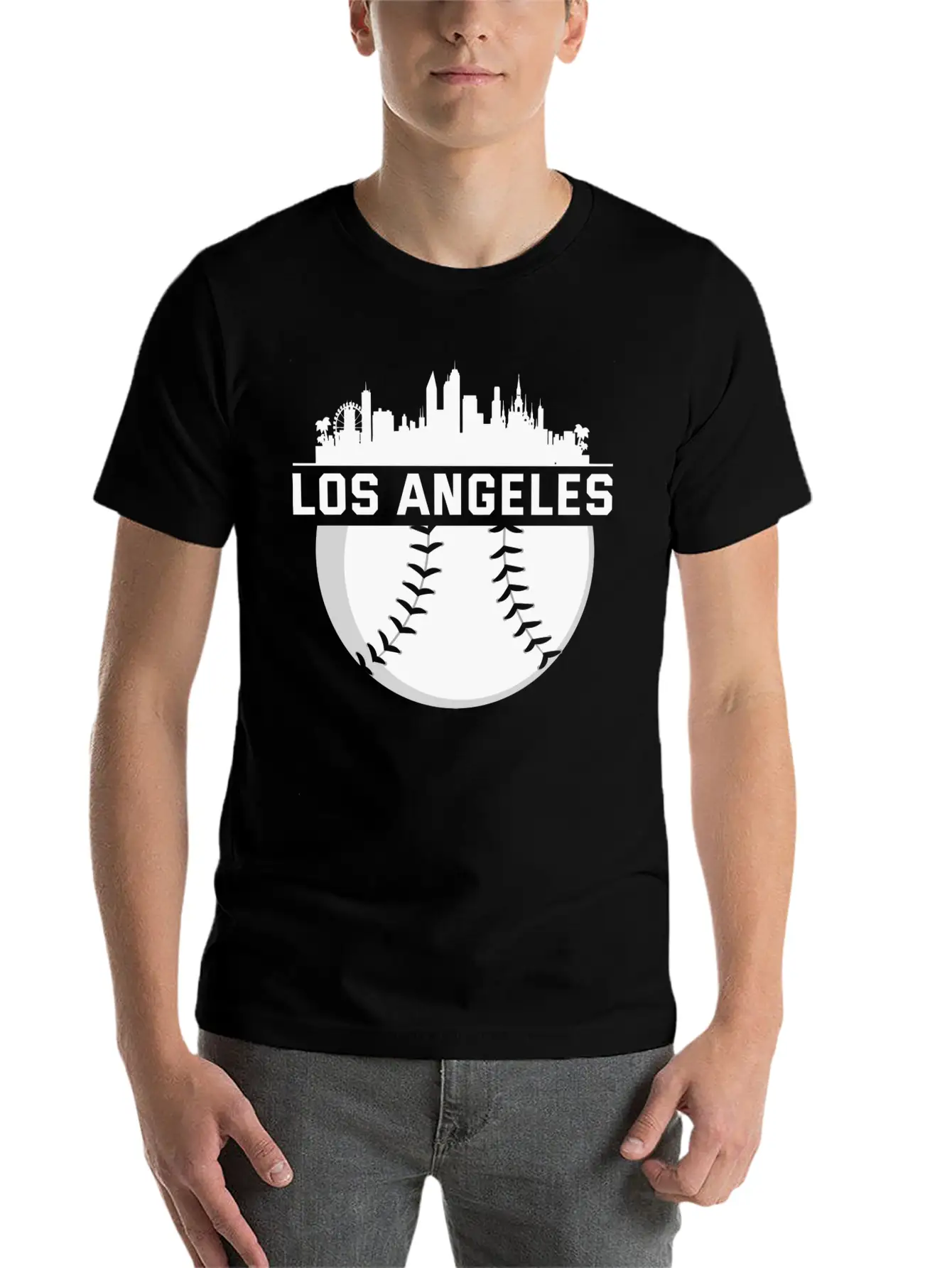 Perfect Los Angeles City Skyline Baseball Designed Unisex Short Sleeve Soft Cotton T-Shirt – Casual Everyday Wear