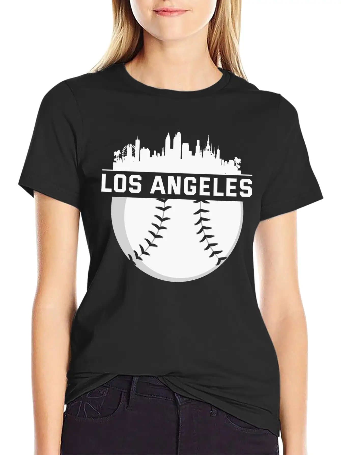 Perfect Los Angeles City Skyline Baseball Designed Unisex Short Sleeve Soft Cotton T-Shirt – Casual Everyday Wear