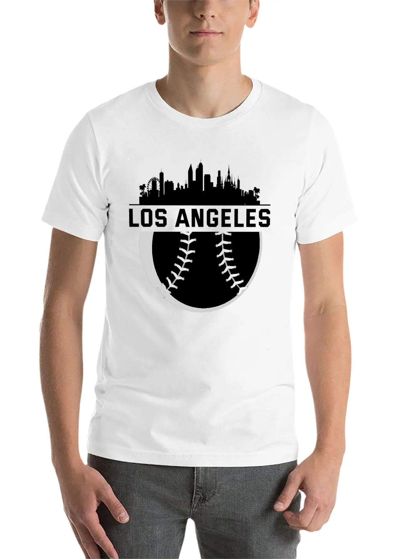 Perfect Los Angeles City Skyline Baseball Designed Unisex Short Sleeve Soft Cotton T-Shirt – Casual Everyday Wear