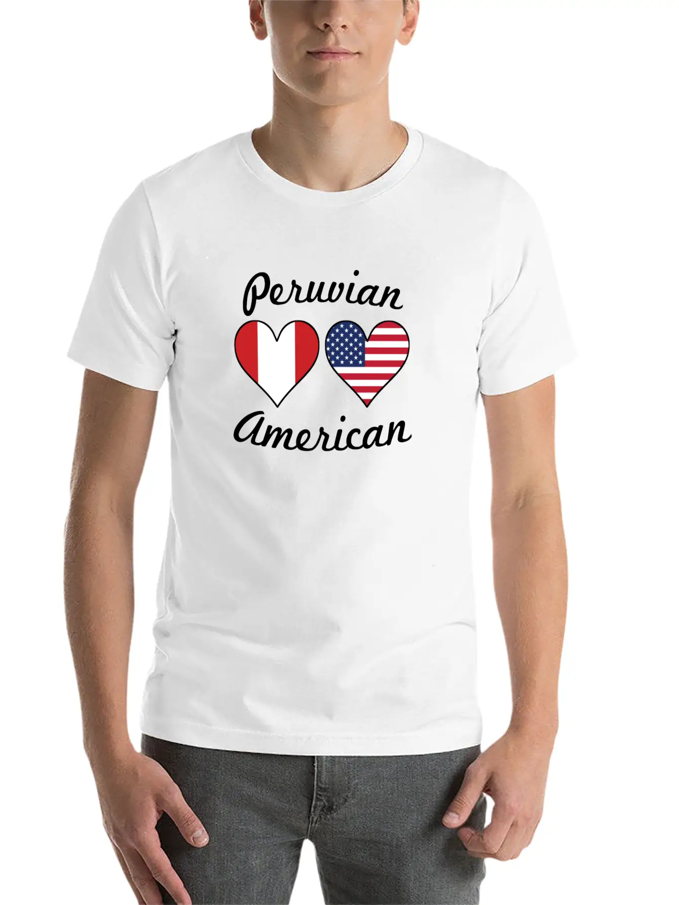 Peruvian American Flag Hearts Unisex Short Sleeve Soft Cotton T-Shirt – Casual Everyday Wear