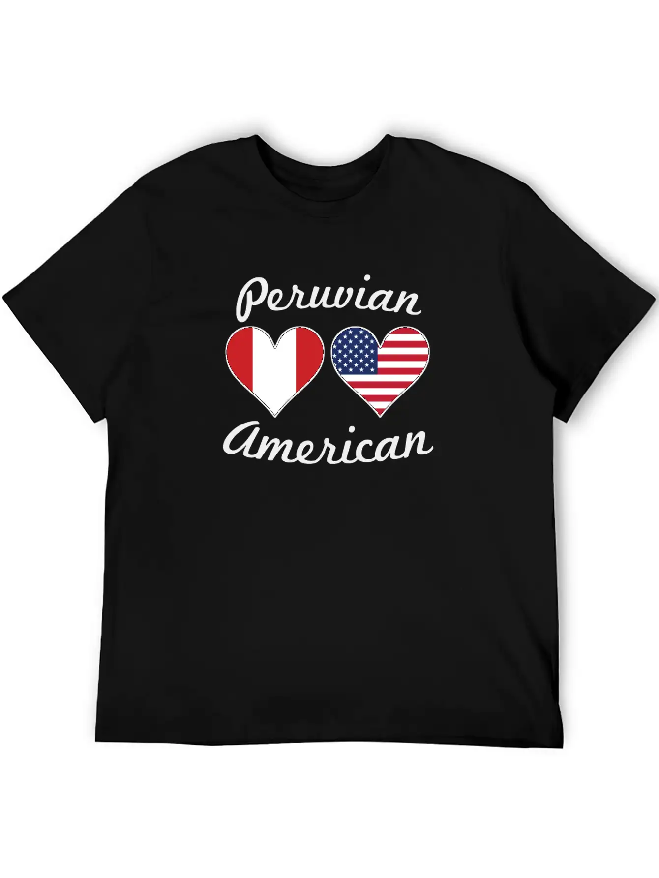 Peruvian American Flag Hearts Unisex Short Sleeve Soft Cotton T-Shirt – Casual Everyday Wear