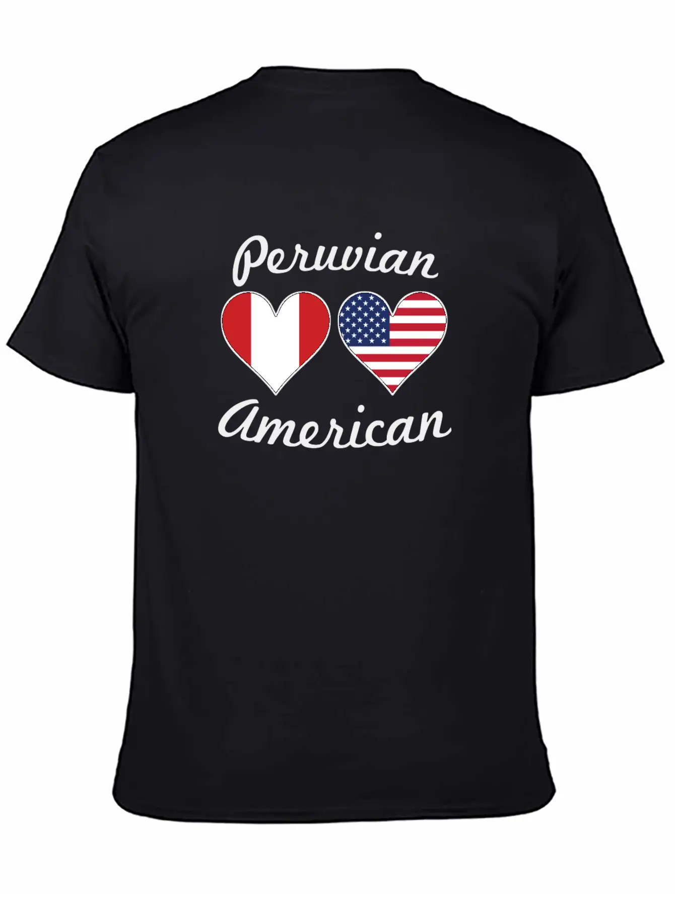 Peruvian American Flag Hearts Unisex Short Sleeve Soft Cotton T-Shirt – Casual Everyday Wear