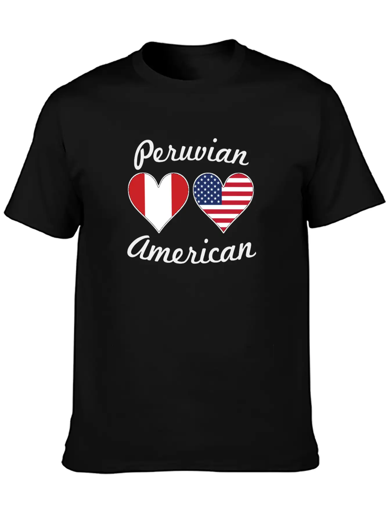 Peruvian American Flag Hearts Unisex Short Sleeve Soft Cotton T-Shirt – Casual Everyday Wear