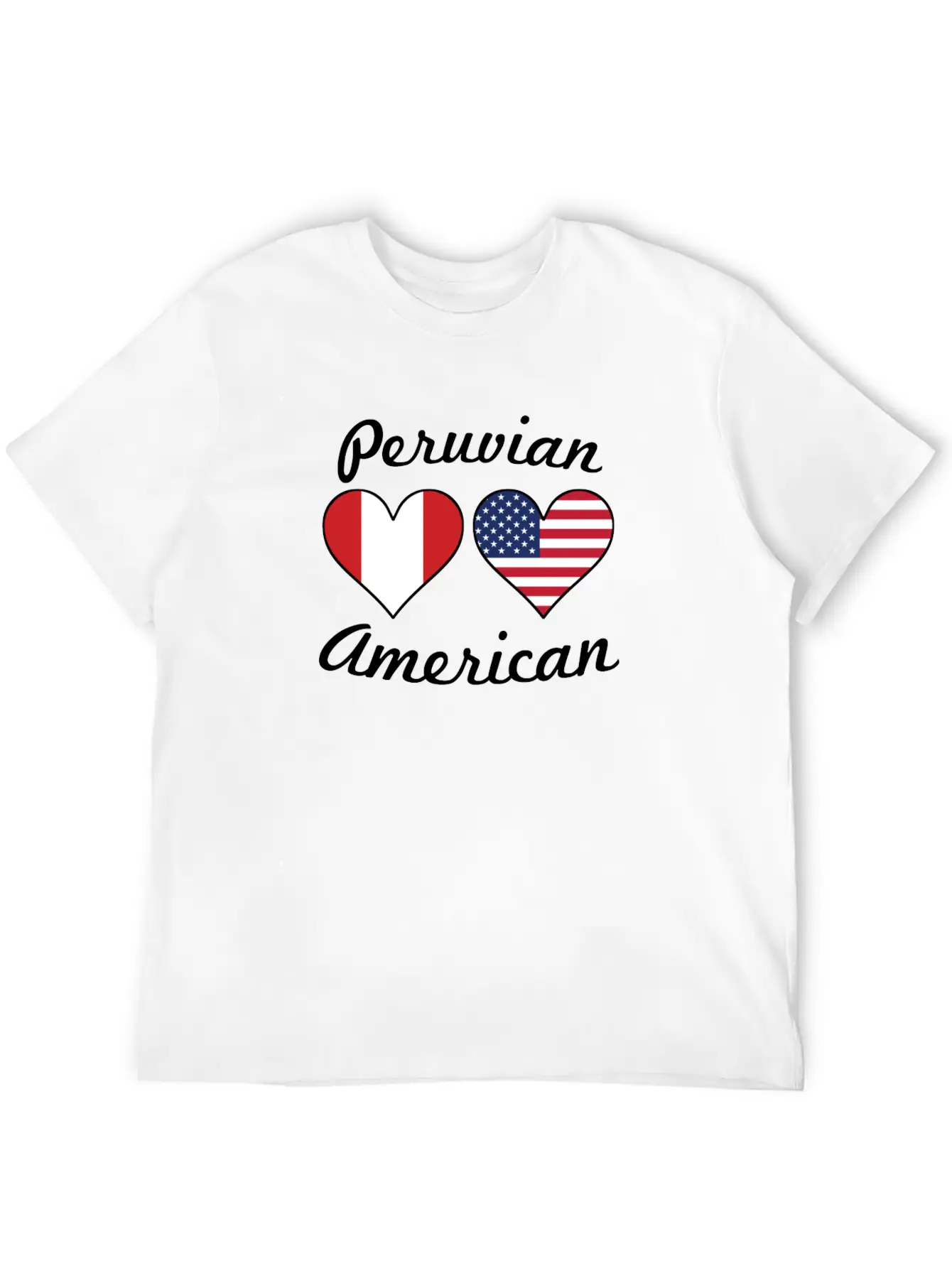 Peruvian American Flag Hearts Unisex Short Sleeve Soft Cotton T-Shirt – Casual Everyday Wear