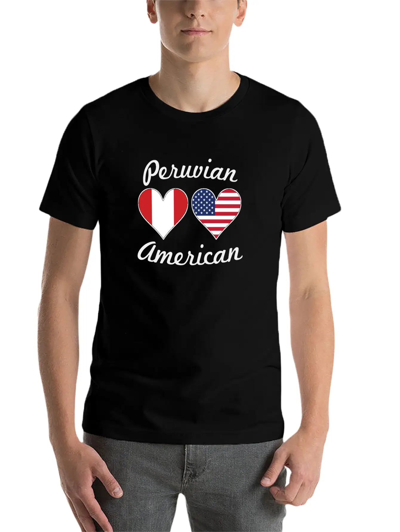 Peruvian American Flag Hearts Unisex Short Sleeve Soft Cotton T-Shirt – Casual Everyday Wear