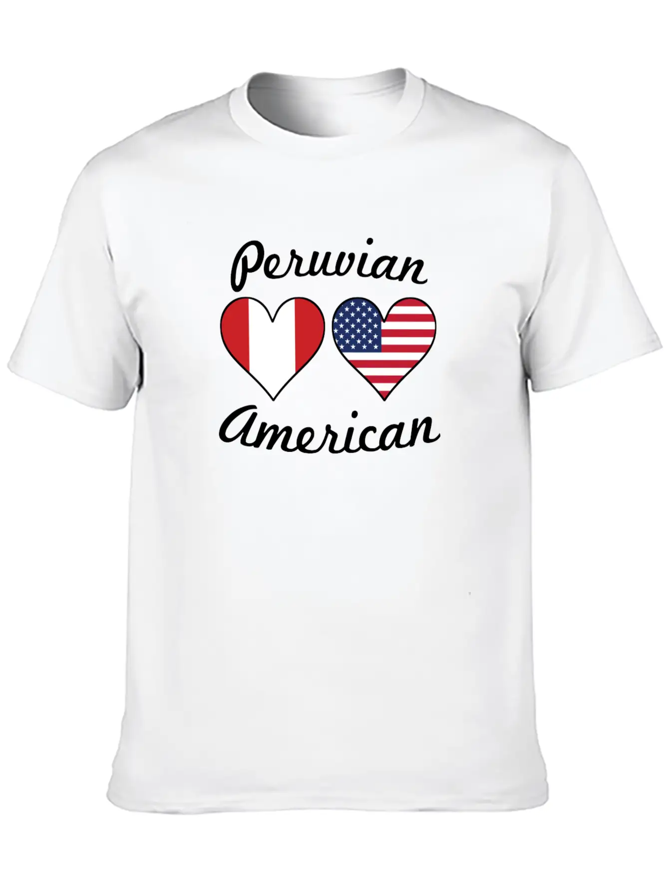 Peruvian American Flag Hearts Unisex Short Sleeve Soft Cotton T-Shirt – Casual Everyday Wear