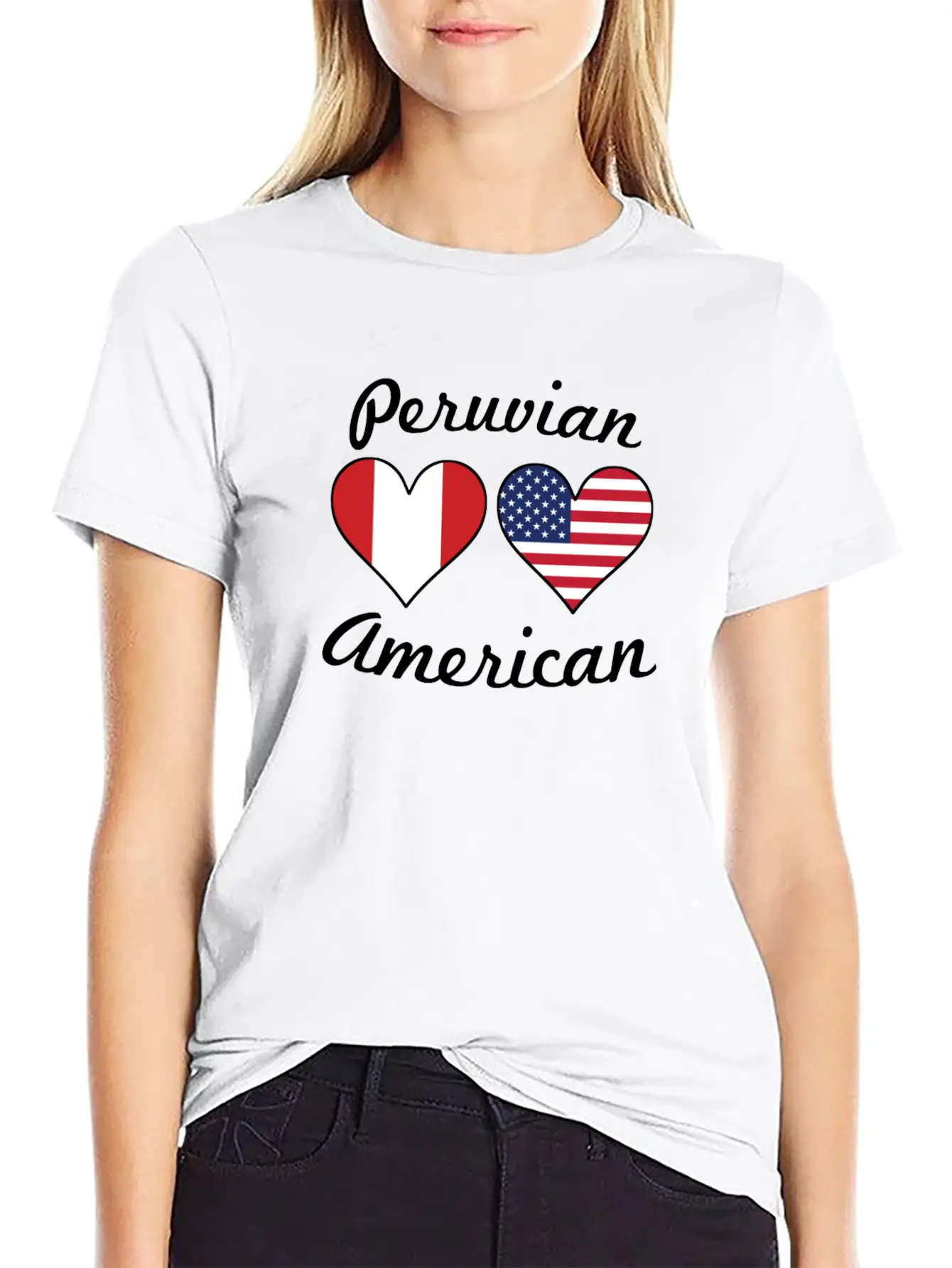 Peruvian American Flag Hearts Unisex Short Sleeve Soft Cotton T-Shirt – Casual Everyday Wear