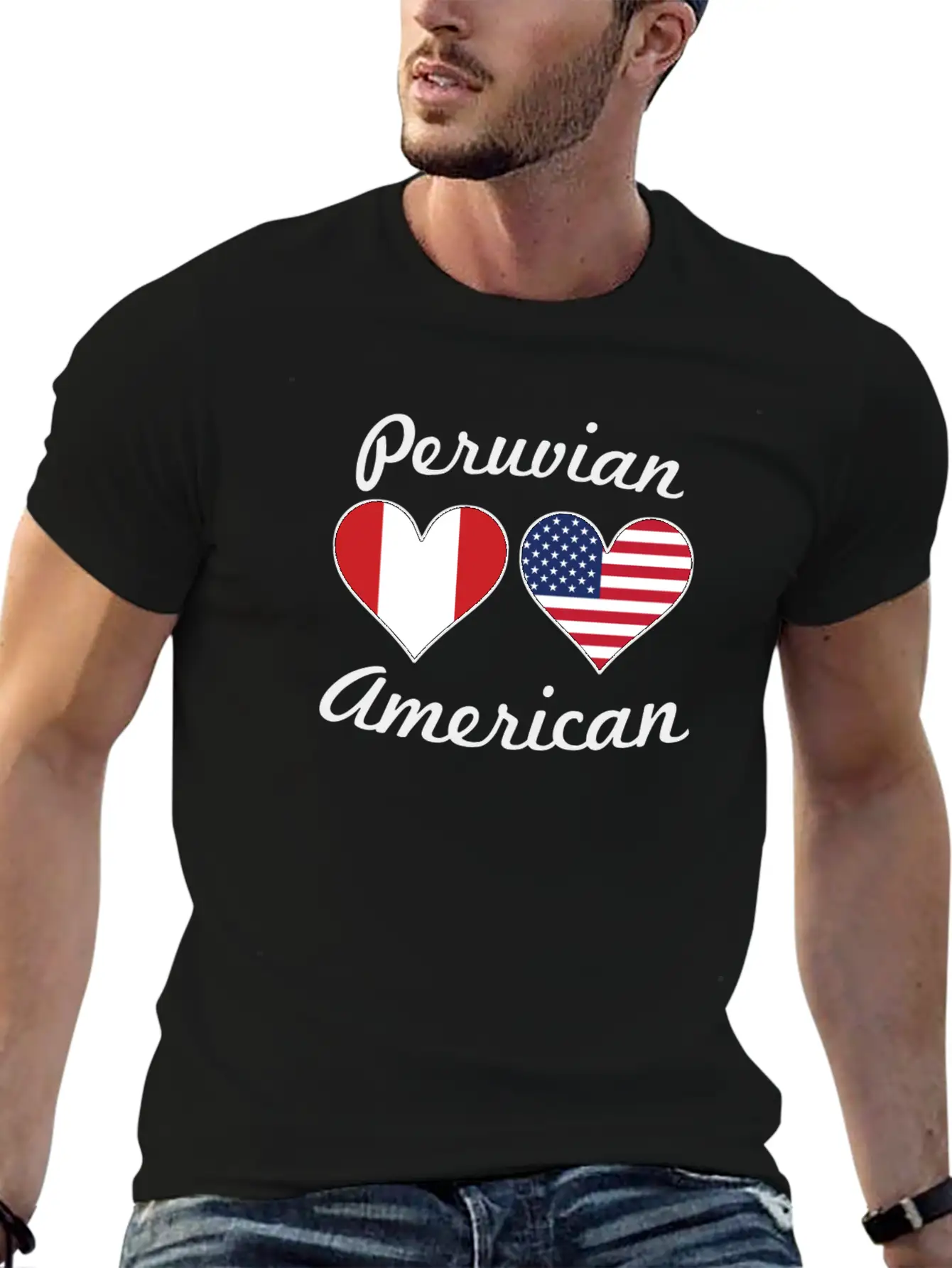 Peruvian American Flag Hearts Unisex Short Sleeve Soft Cotton T-Shirt – Casual Everyday Wear