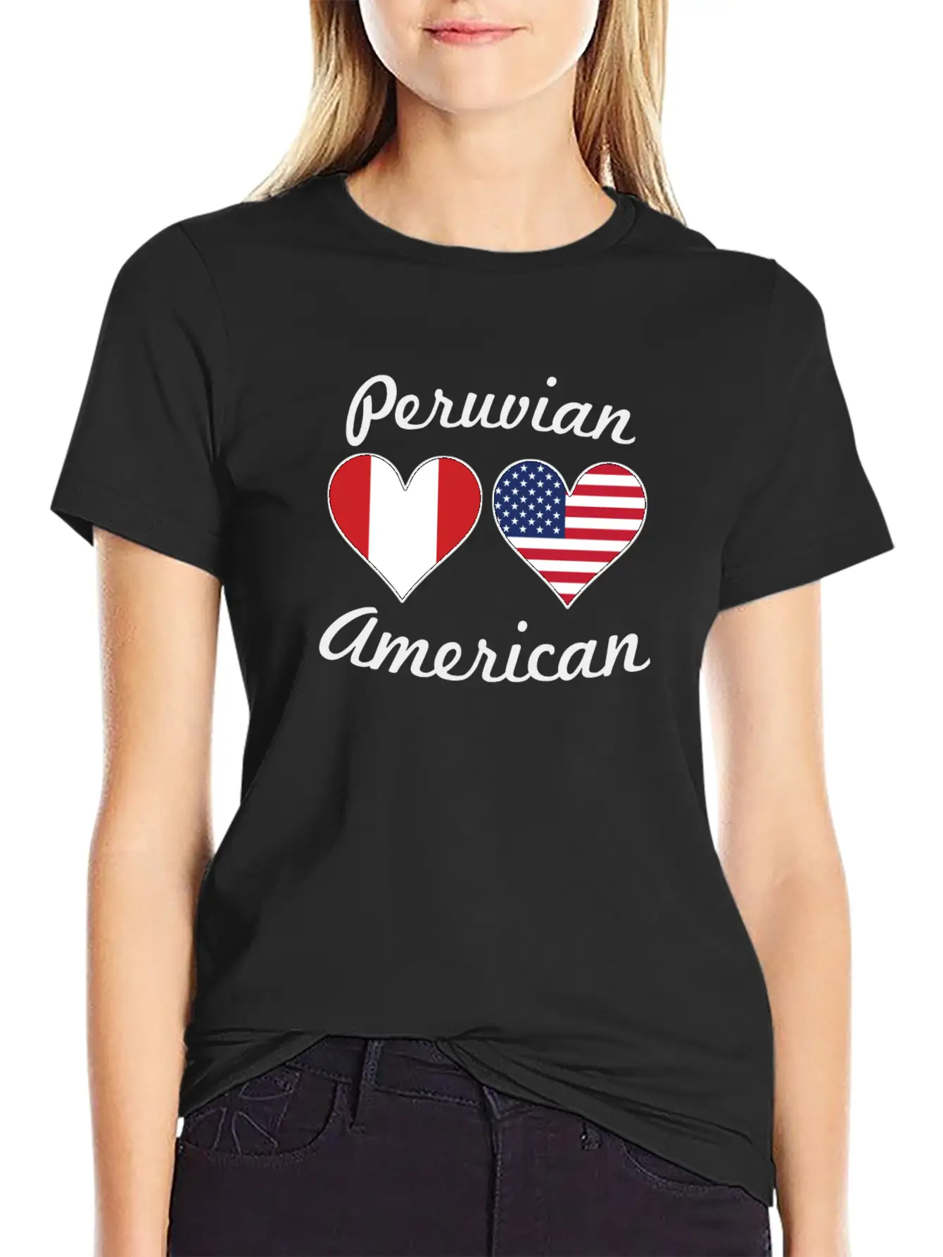Peruvian American Flag Hearts Unisex Short Sleeve Soft Cotton T-Shirt – Casual Everyday Wear