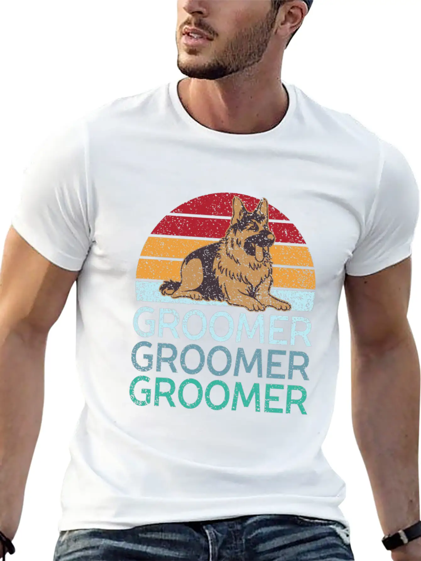 Pet Groomer Art Dog Grooming Logo Gifts Unisex Short Sleeve Soft Cotton T-Shirt – Casual Everyday Wear