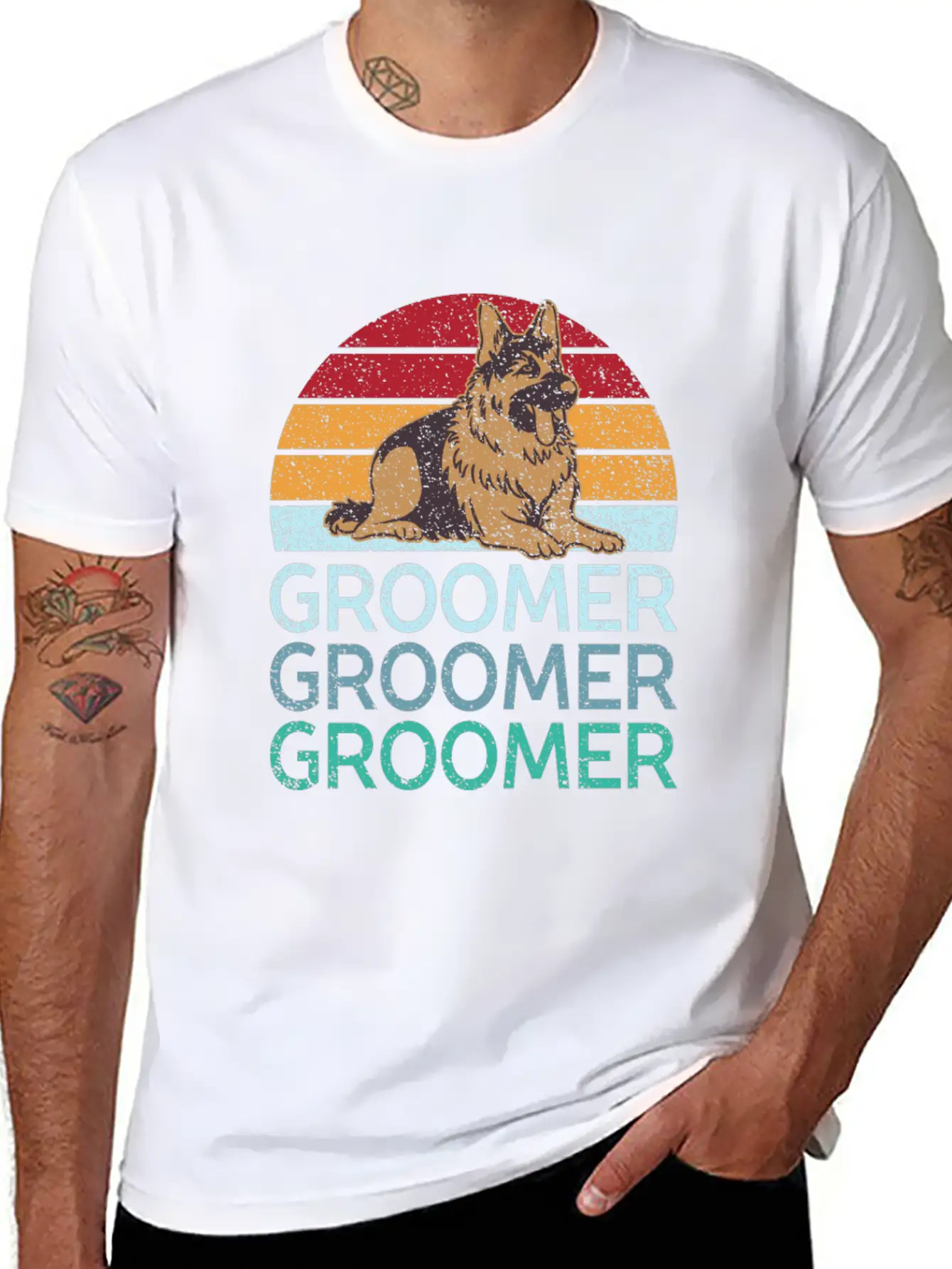 Pet Groomer Art Dog Grooming Logo Gifts Unisex Short Sleeve Soft Cotton T-Shirt – Casual Everyday Wear