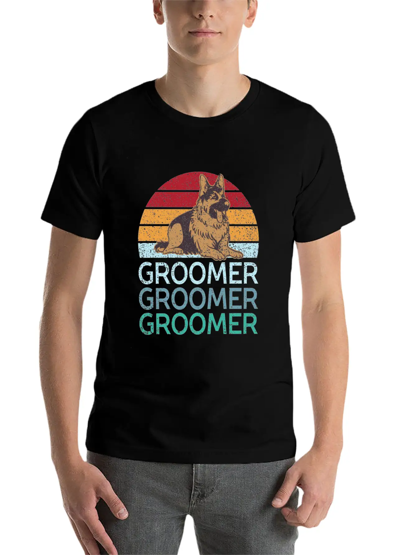 Pet Groomer Art Dog Grooming Logo Gifts Unisex Short Sleeve Soft Cotton T-Shirt – Casual Everyday Wear