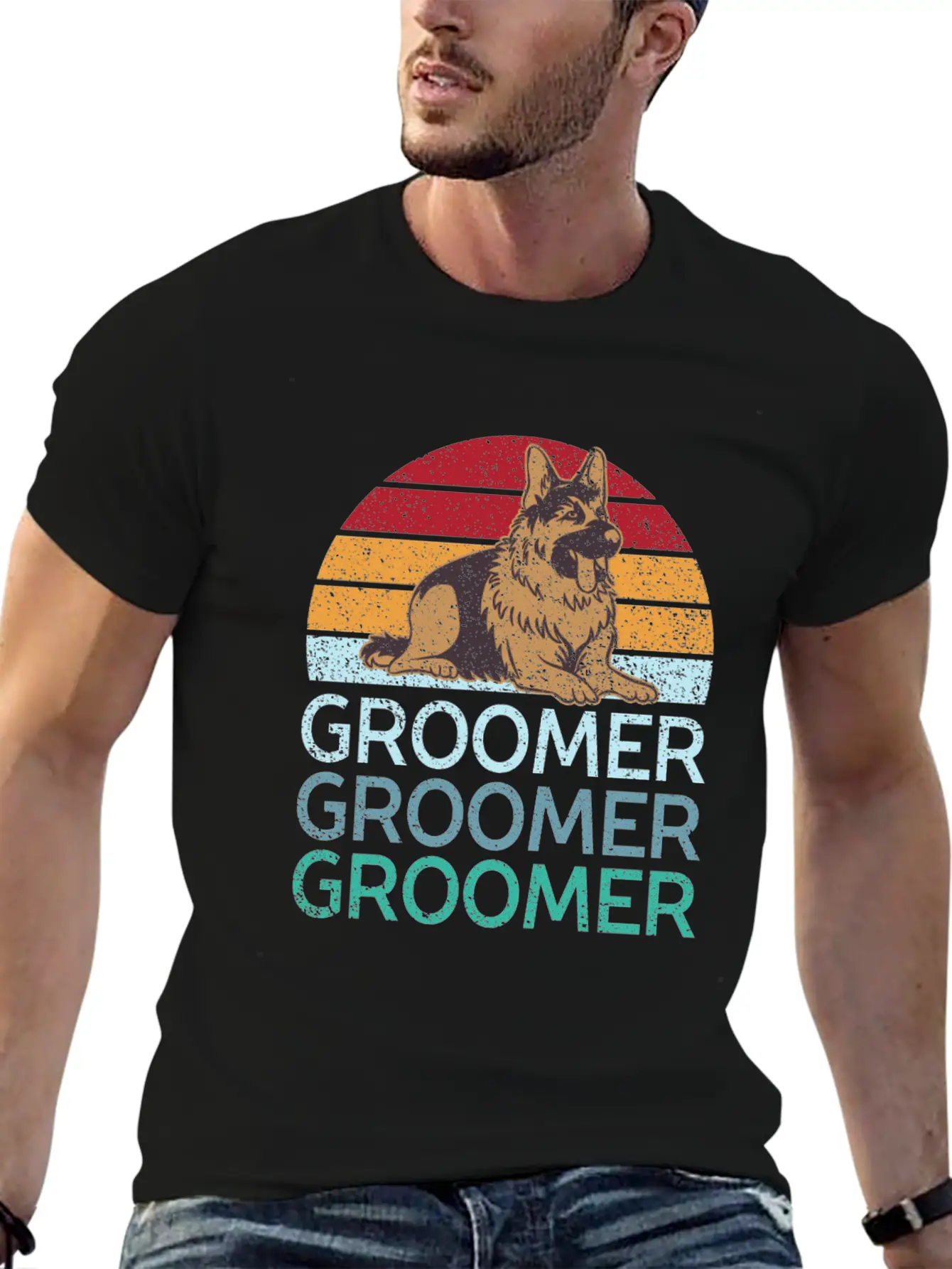 Pet Groomer Art Dog Grooming Logo Gifts Unisex Short Sleeve Soft Cotton T-Shirt – Casual Everyday Wear