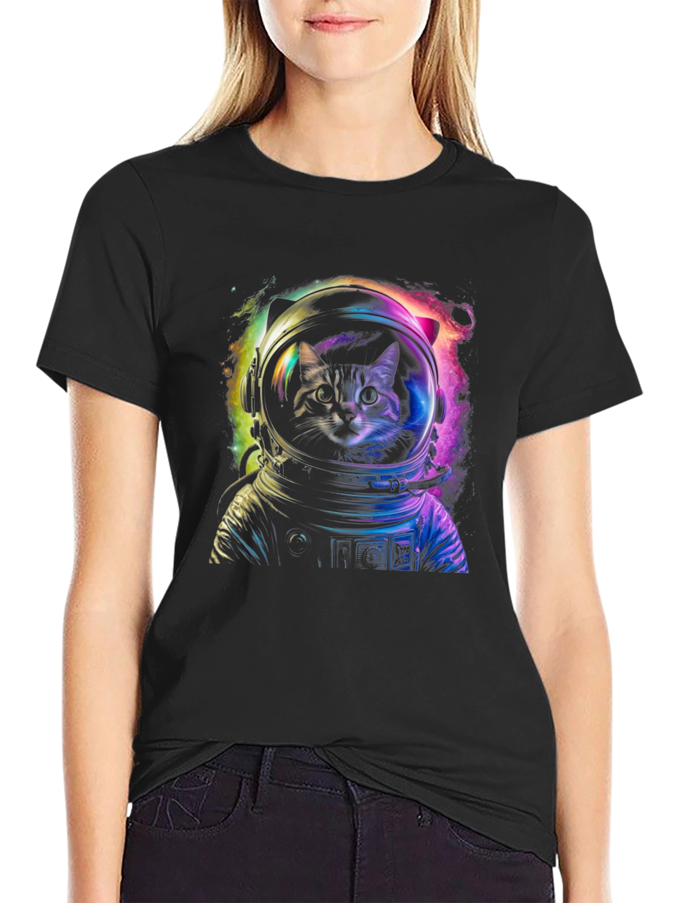Cosmic Cat Astronaut Graphic T-Shirt