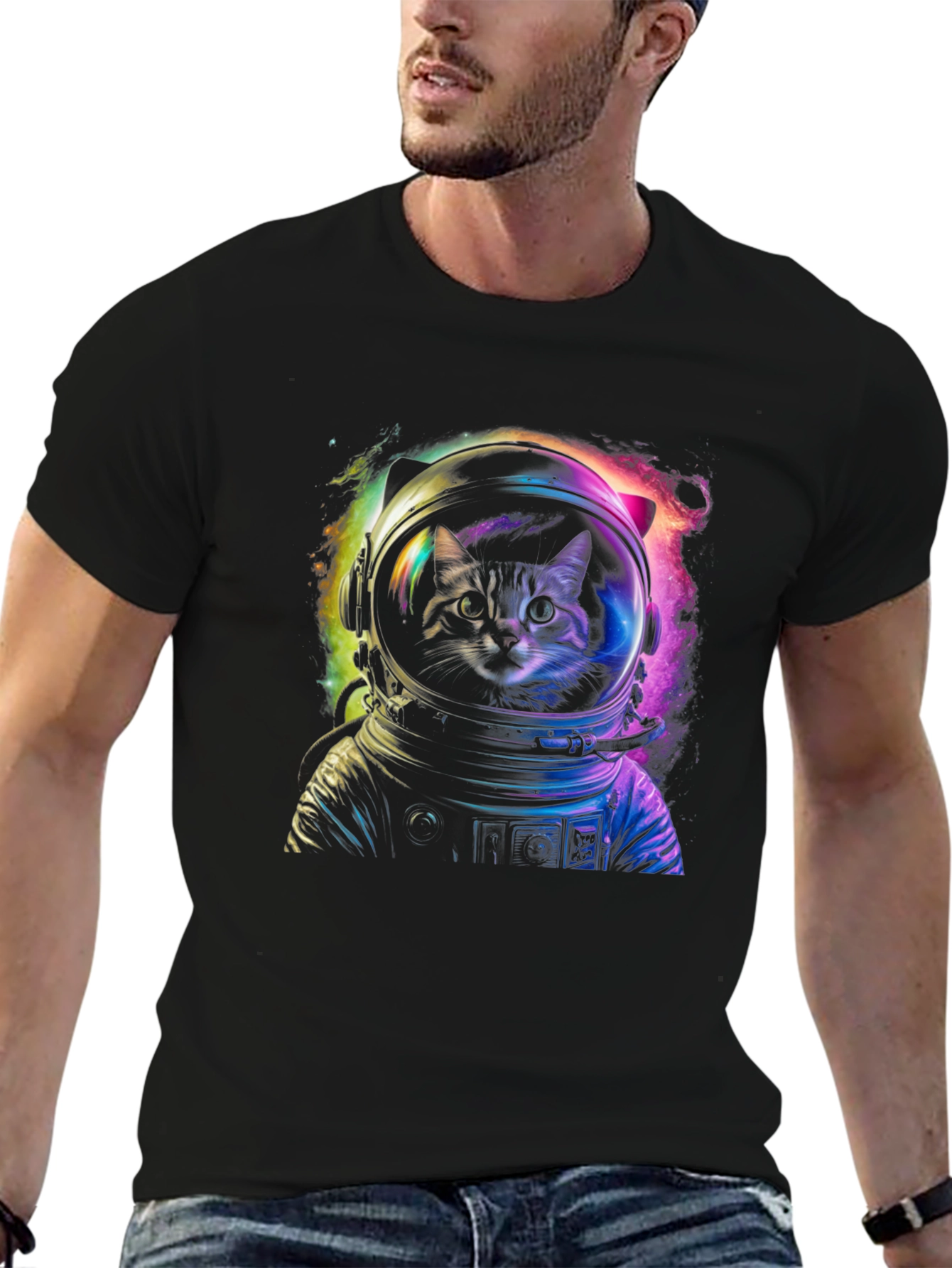 Cosmic Cat Astronaut Graphic T-Shirt