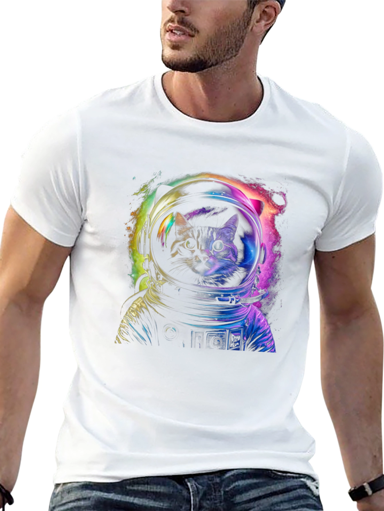 Cosmic Cat Astronaut Graphic T-Shirt