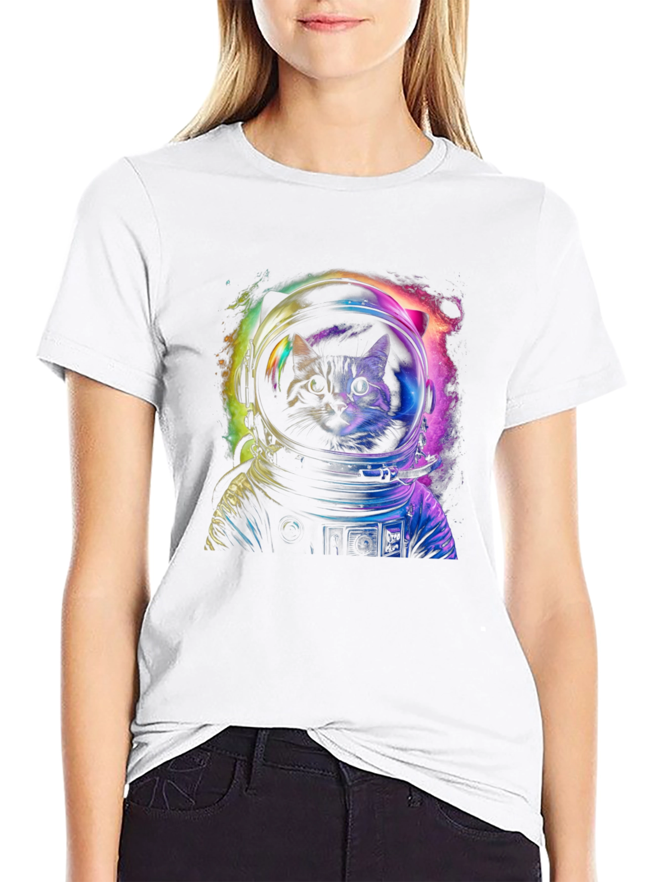 Cosmic Cat Astronaut Graphic T-Shirt