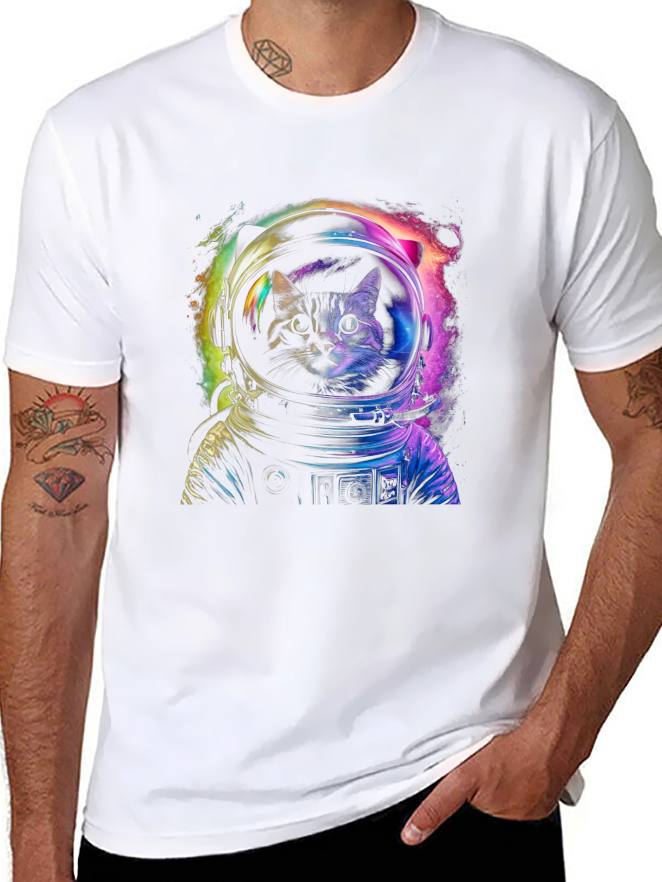 Cosmic Cat Astronaut Graphic T-Shirt