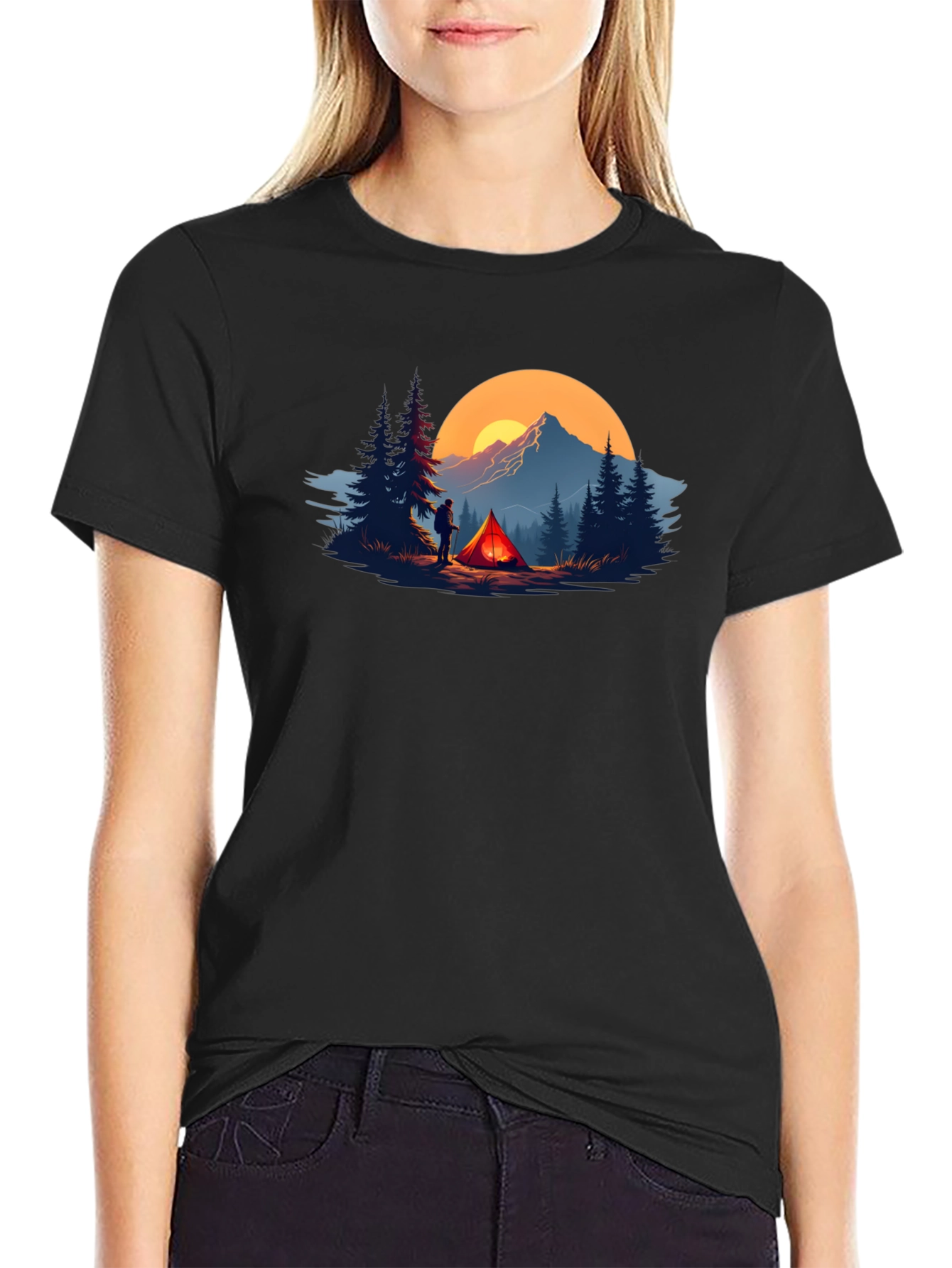 Camping Adventure Graphic Tee - Black