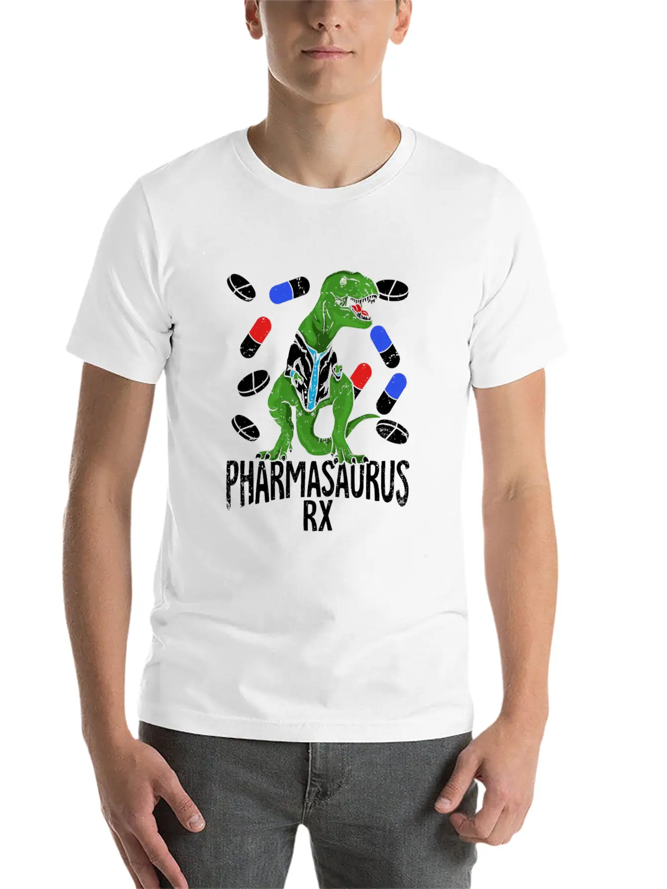 Pharmasaurus Rx Pharmacy Tech Pharmacist Gift Essential Unisex Summer Tee – Soft Cotton Casual Fit
