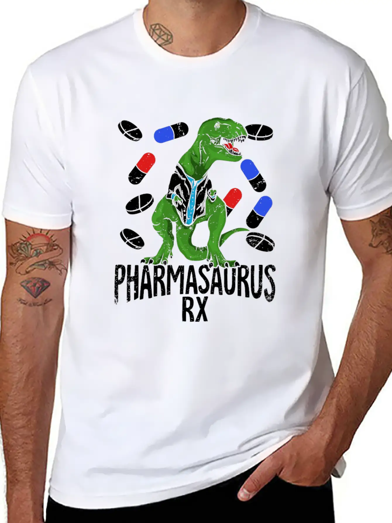 Pharmasaurus Rx Pharmacy Tech Pharmacist Gift Essential Unisex Summer Tee – Soft Cotton Casual Fit