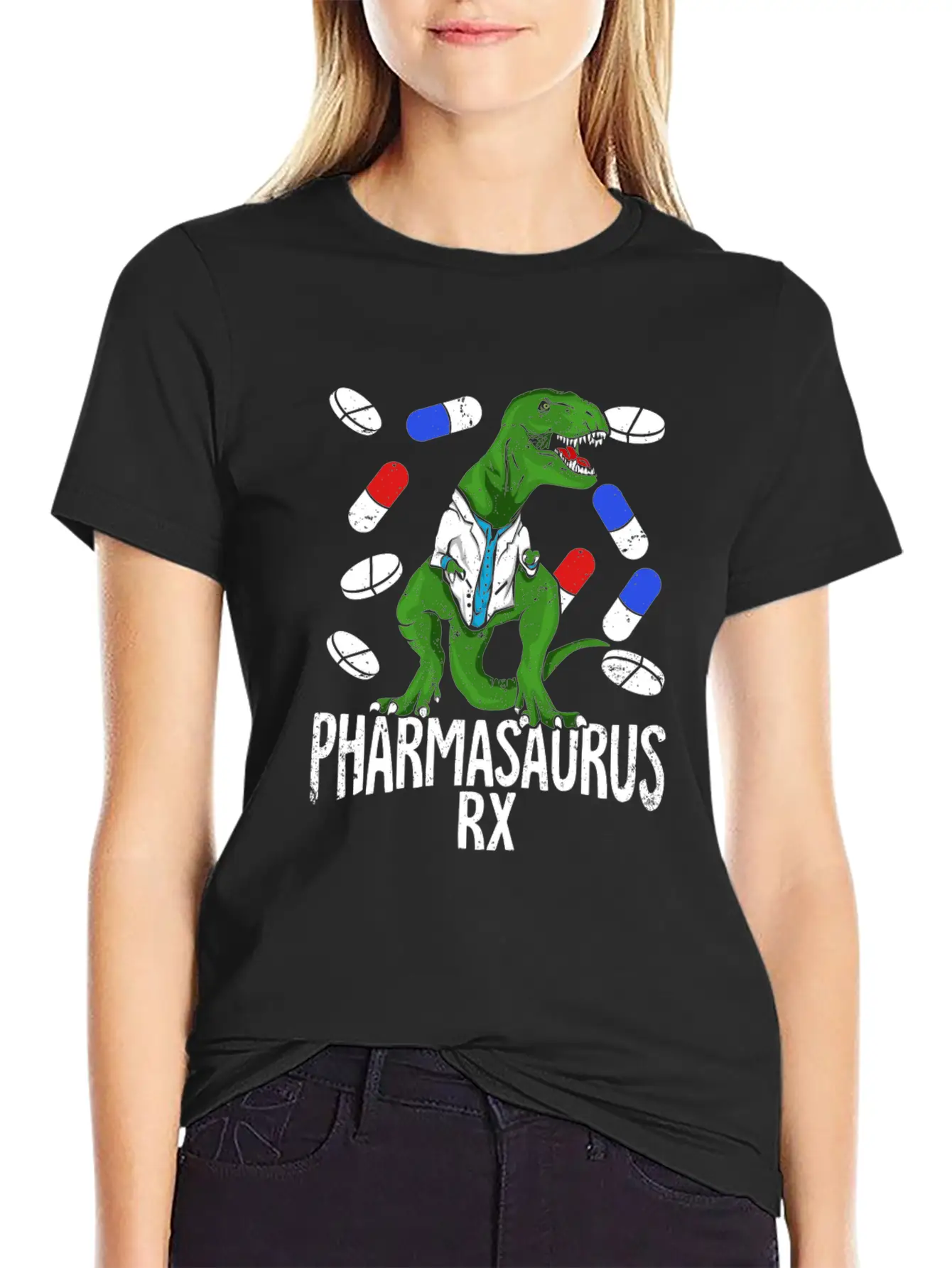 Pharmasaurus Rx Pharmacy Tech Pharmacist Gift Essential Unisex Summer Tee – Soft Cotton Casual Fit