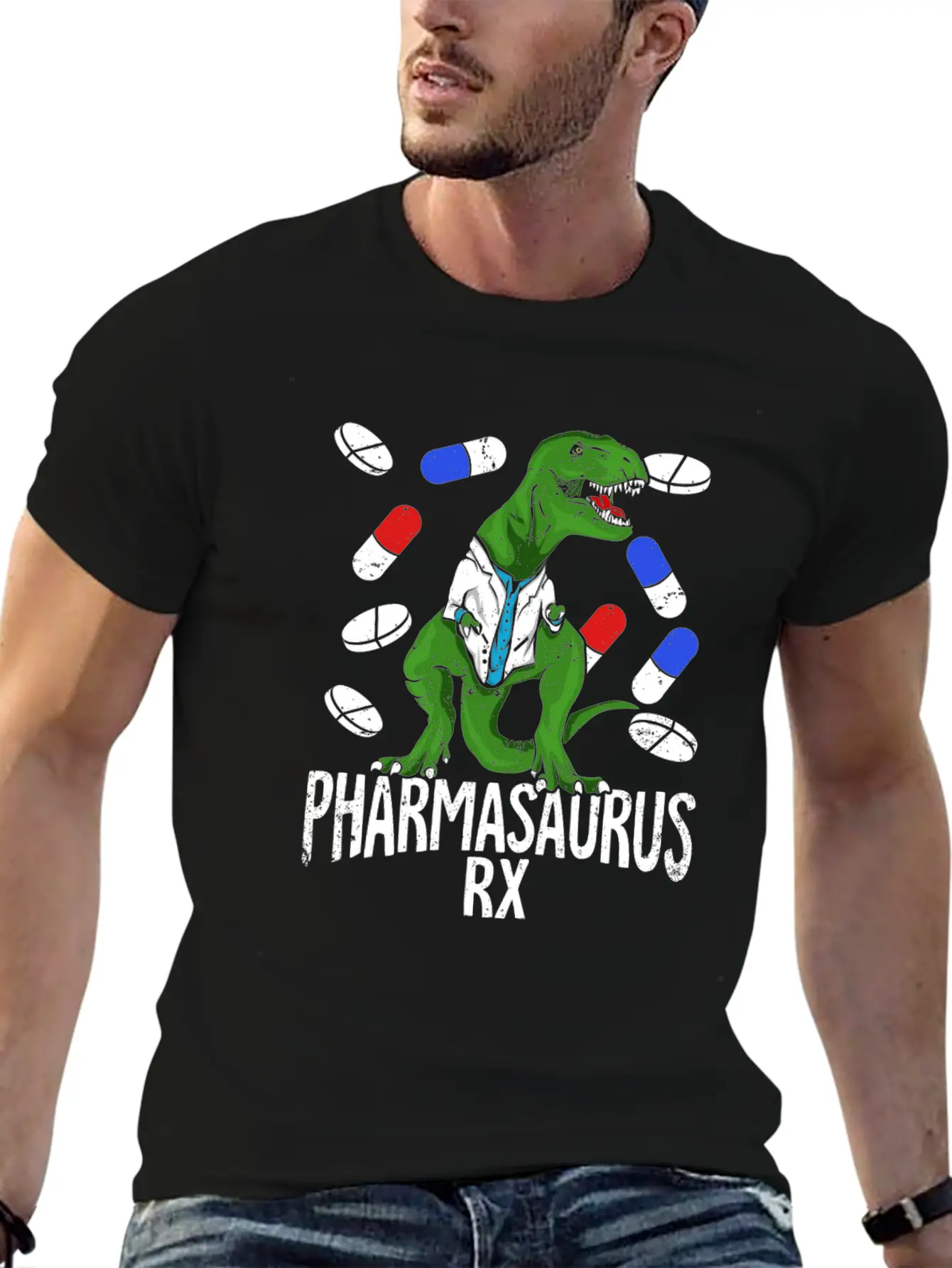 Pharmasaurus Rx Pharmacy Tech Pharmacist Gift Essential Unisex Summer Tee – Soft Cotton Casual Fit