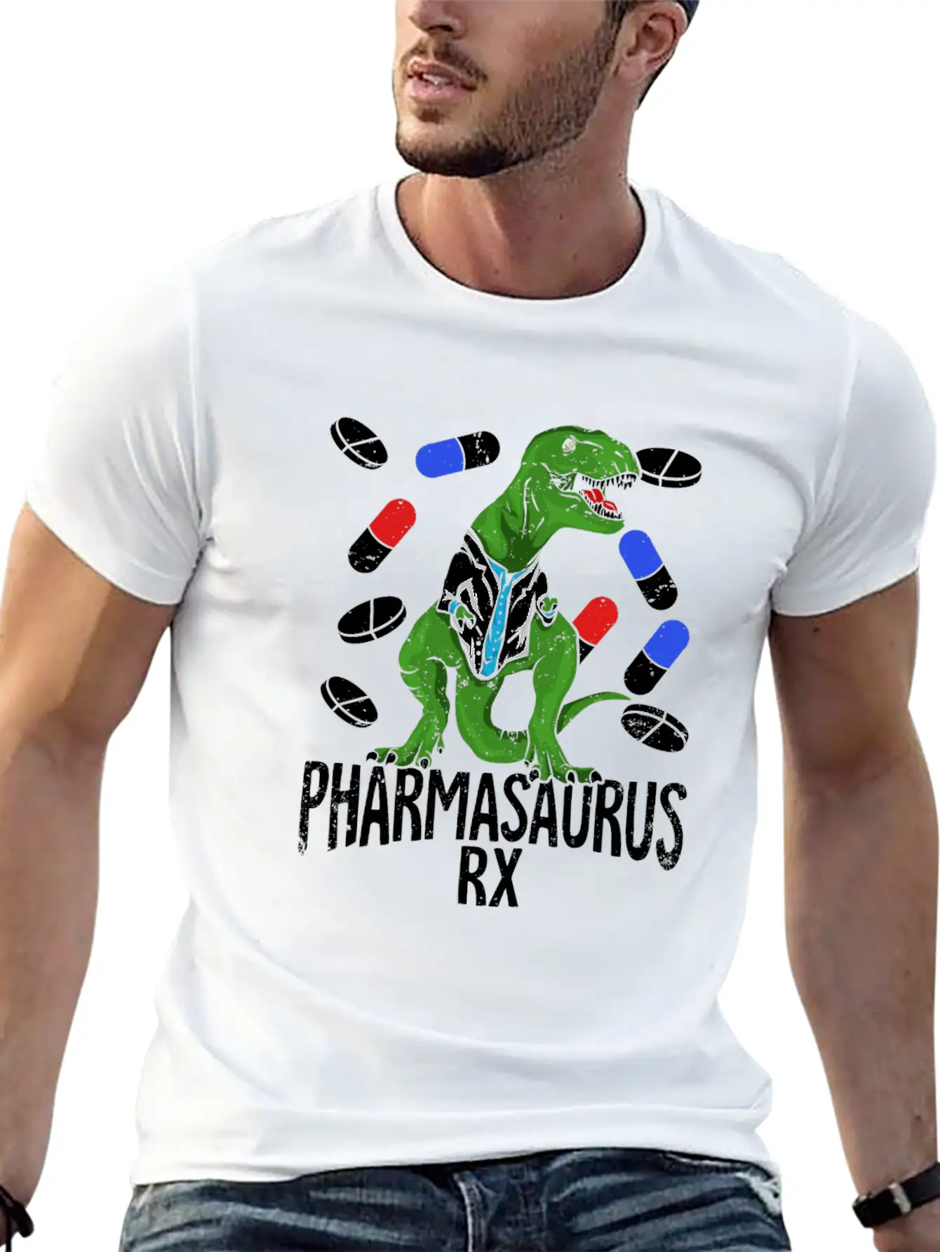 Pharmasaurus Rx Pharmacy Tech Pharmacist Gift Essential Unisex Summer Tee – Soft Cotton Casual Fit