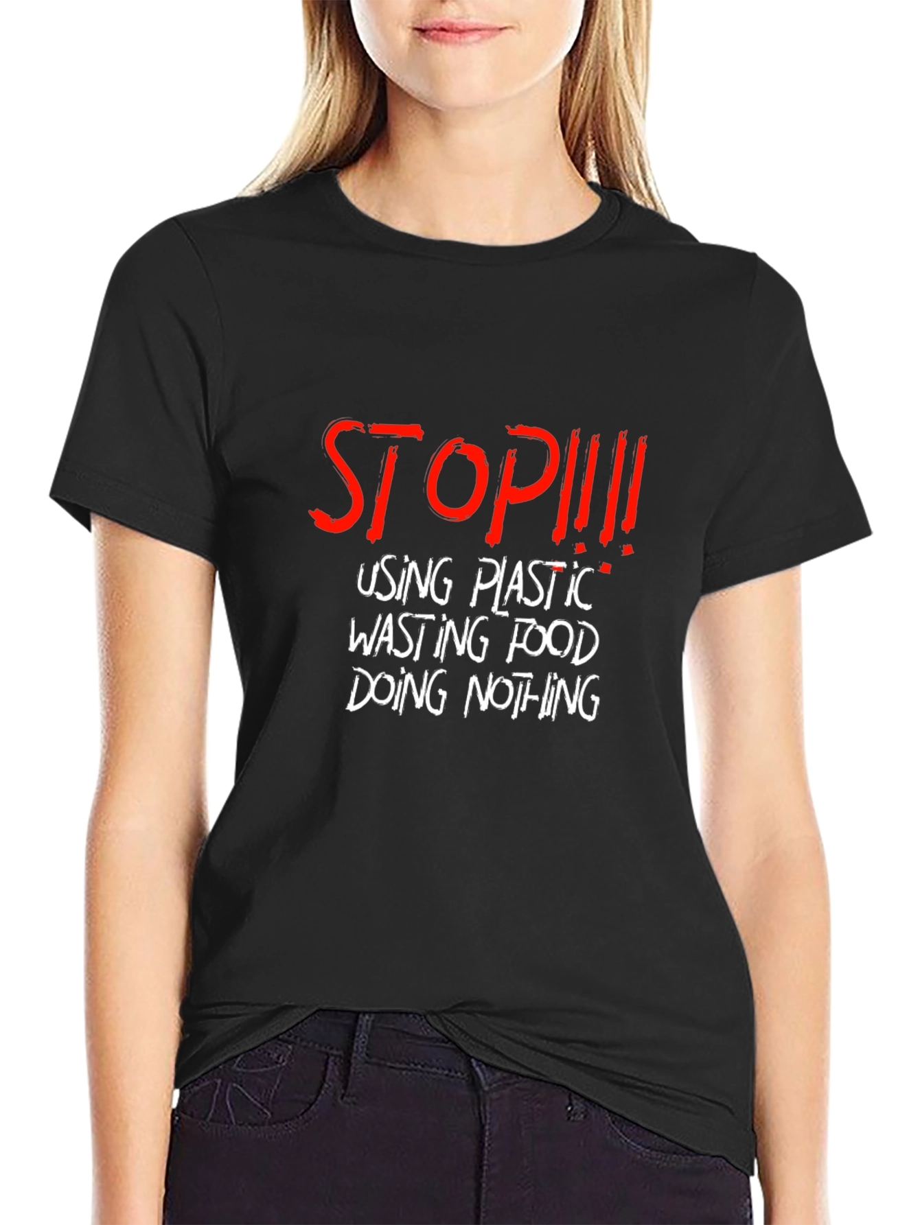 Stop Plastic Waste Slogan T-Shirt