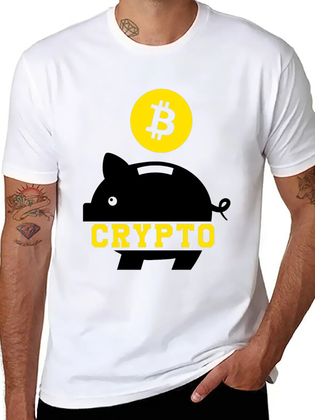 Piggy Bank Bitcoin Coin Cryptocurrency Crypto BTC Stylish Everyday T-Shirt – Unisex Basic Cotton Tee