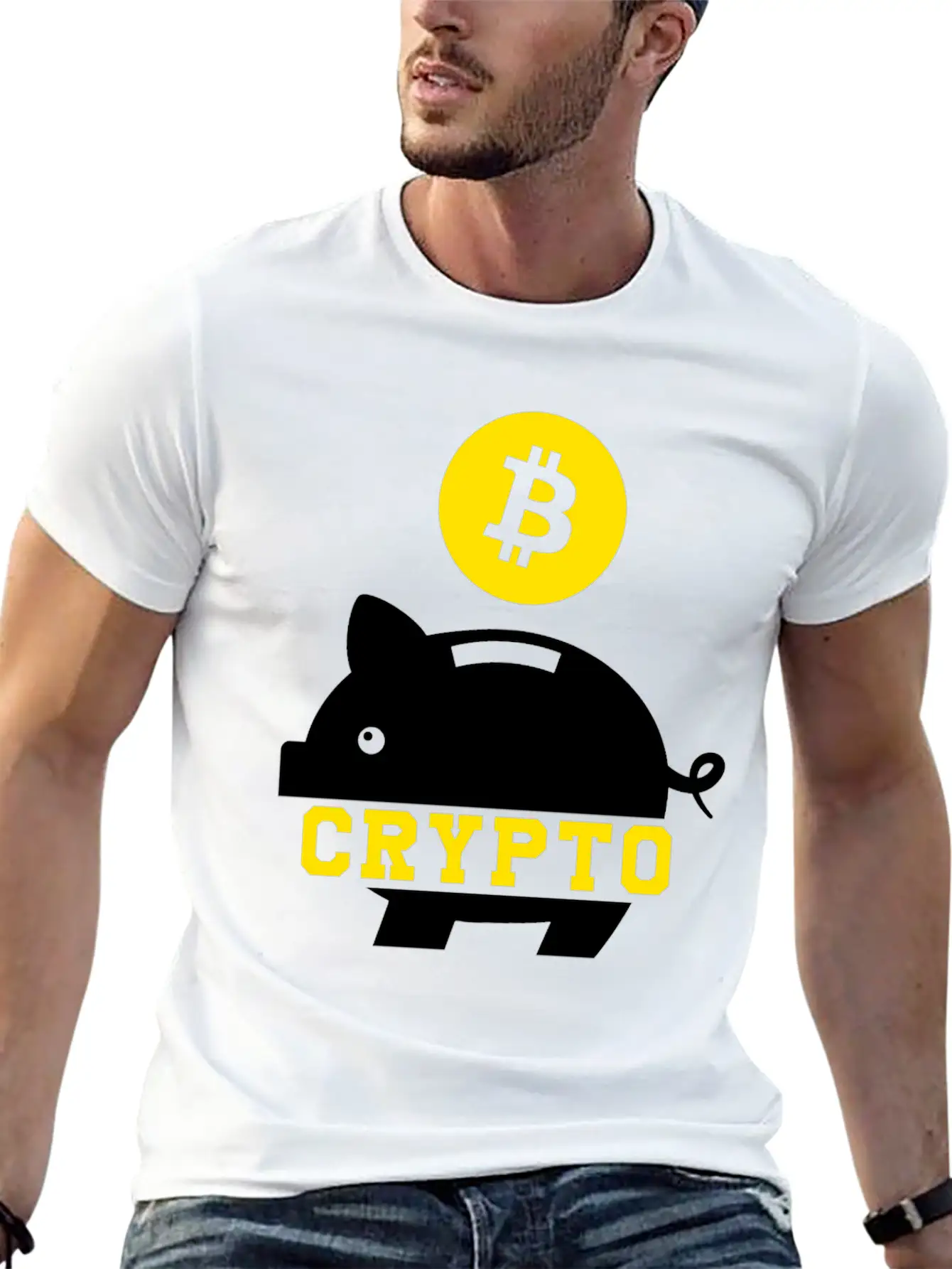 Piggy Bank Bitcoin Coin Cryptocurrency Crypto BTC Stylish Everyday T-Shirt – Unisex Basic Cotton Tee