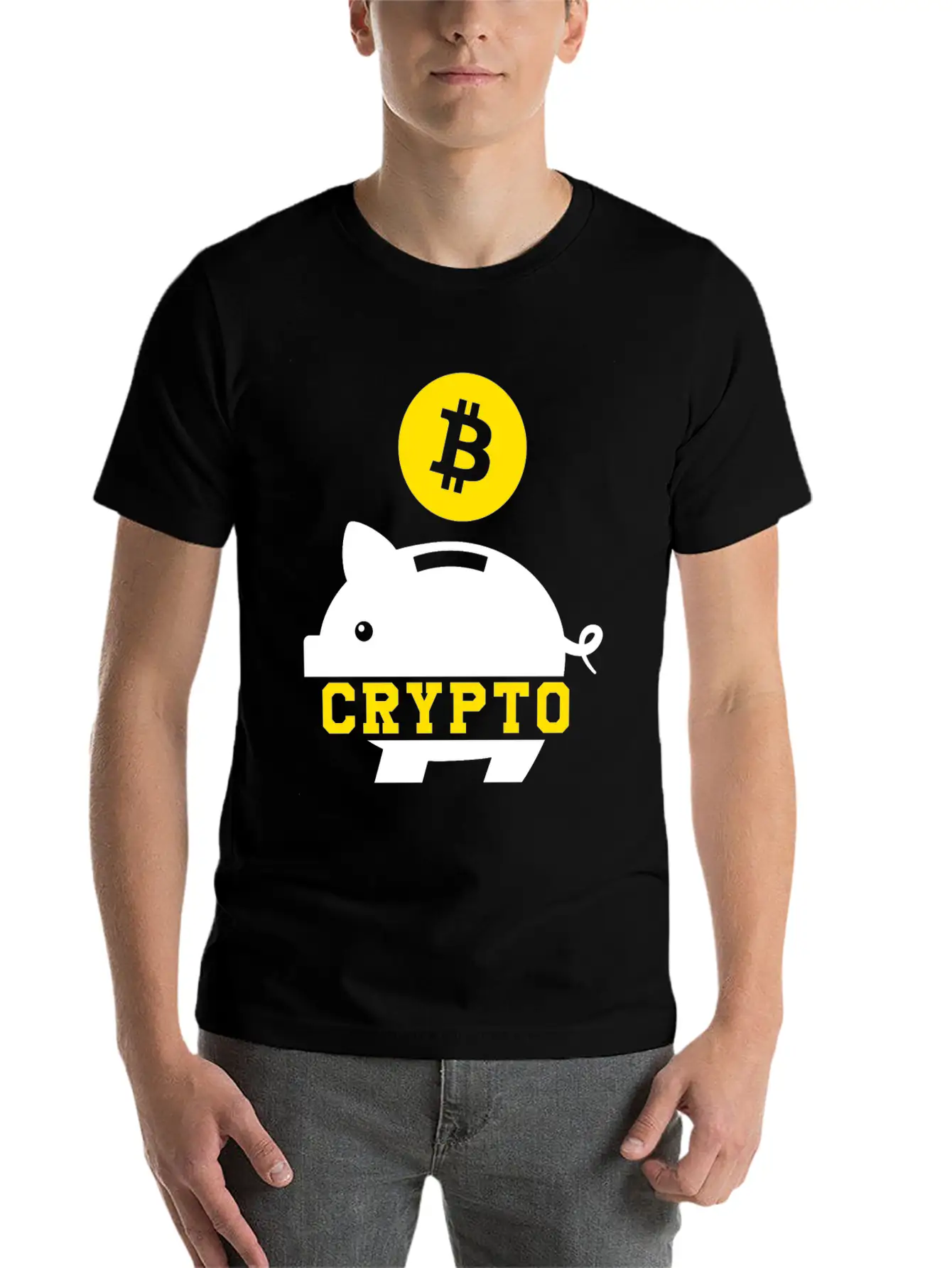 Piggy Bank Bitcoin Coin Cryptocurrency Crypto BTC Stylish Everyday T-Shirt – Unisex Basic Cotton Tee