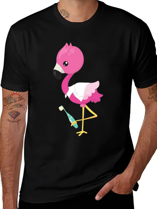 Pink Flamingo Doctor Tooth Clinic Surgery Oral Unisex Short Sleeve Soft Cotton T-Shirt – Casual Everyday Wear
