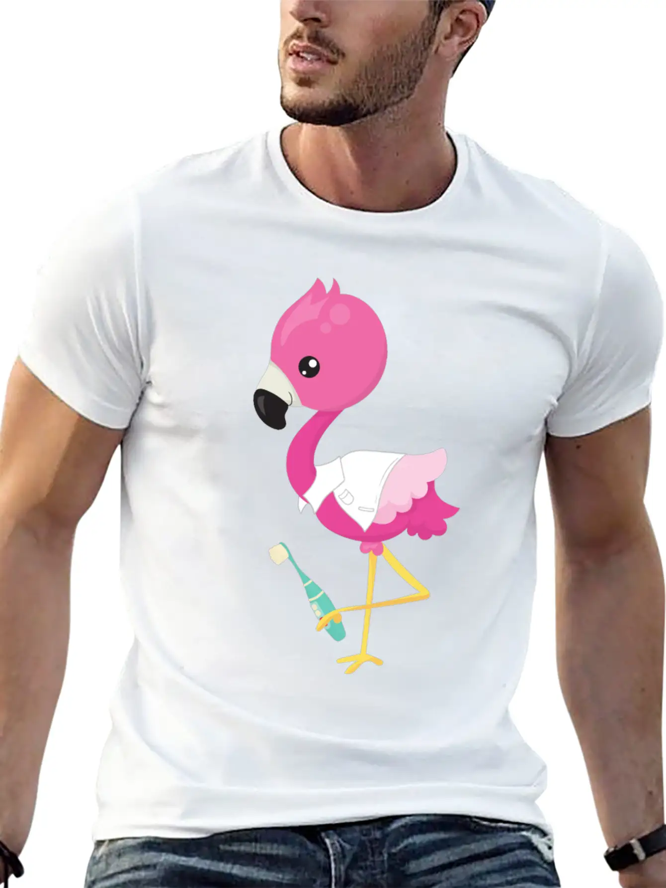 Pink Flamingo Doctor Tooth Clinic Surgery Oral Unisex Short Sleeve Soft Cotton T-Shirt – Casual Everyday Wear