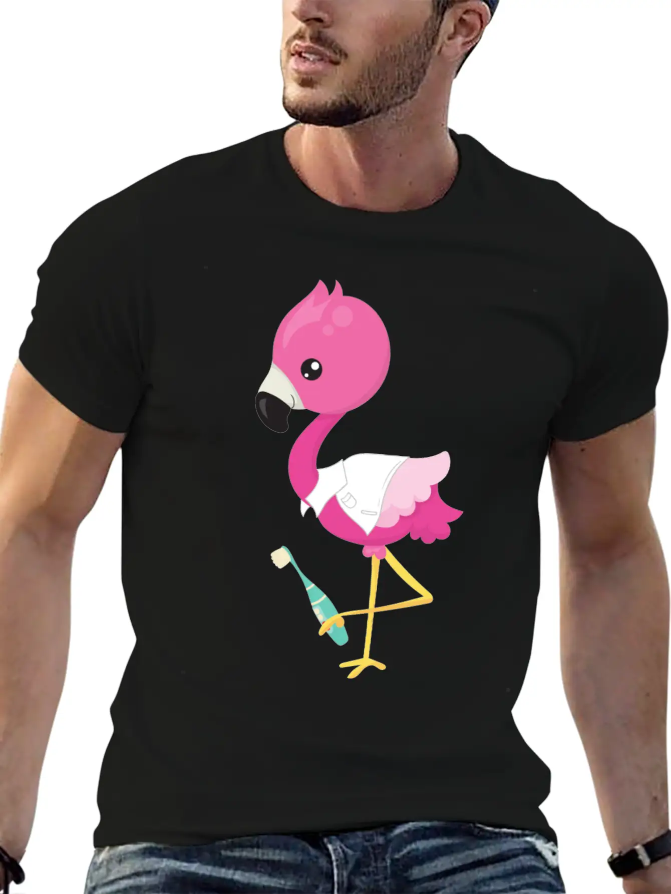 Pink Flamingo Doctor Tooth Clinic Surgery Oral Unisex Short Sleeve Soft Cotton T-Shirt – Casual Everyday Wear