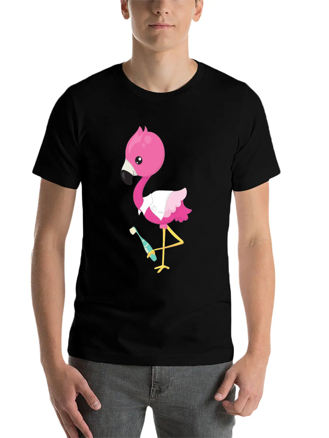 Pink Flamingo Doctor Tooth Clinic Surgery Oral Unisex Short Sleeve Soft Cotton T-Shirt – Casual Everyday Wear