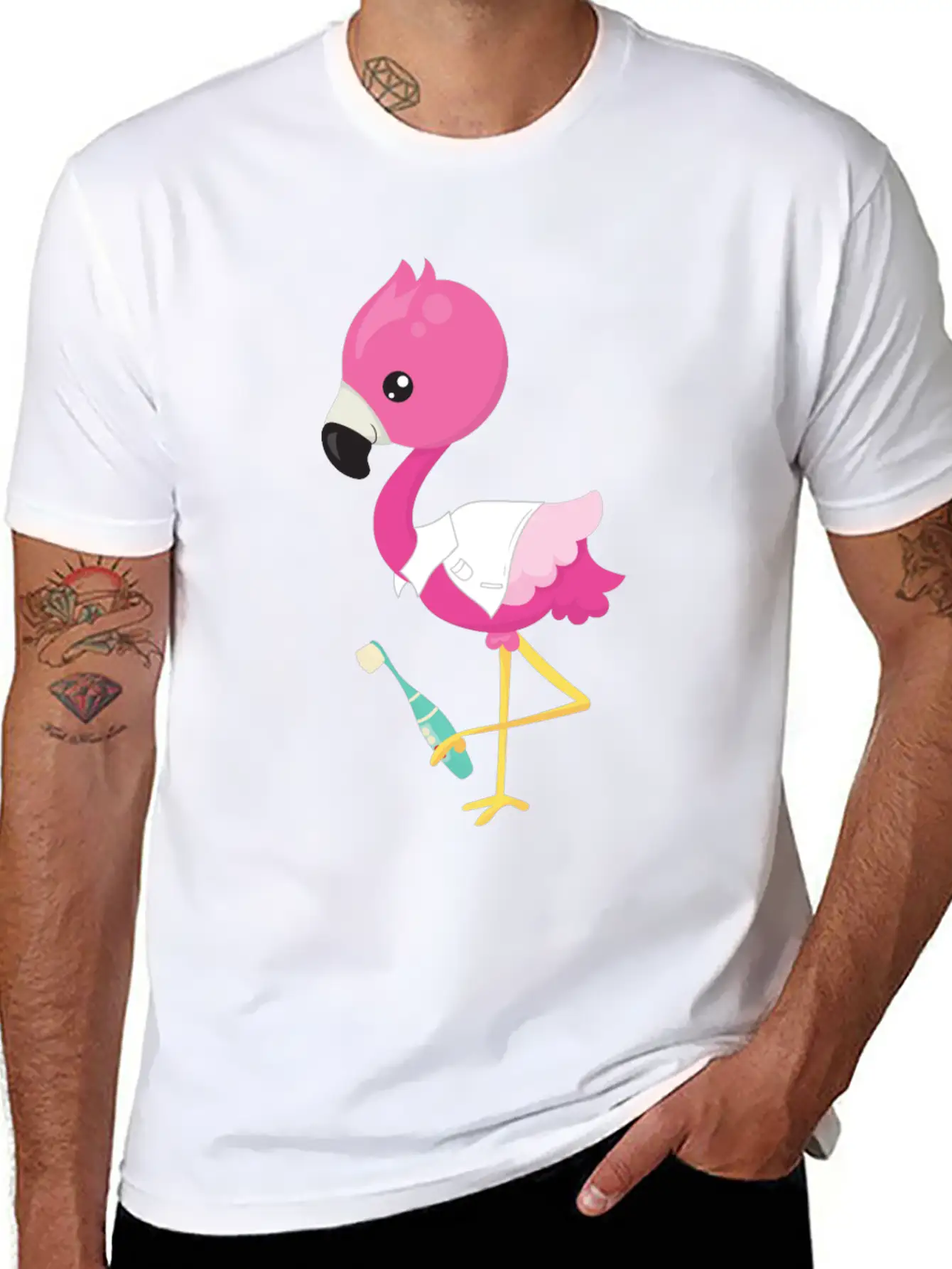 Pink Flamingo Doctor Tooth Clinic Surgery Oral Unisex Short Sleeve Soft Cotton T-Shirt – Casual Everyday Wear