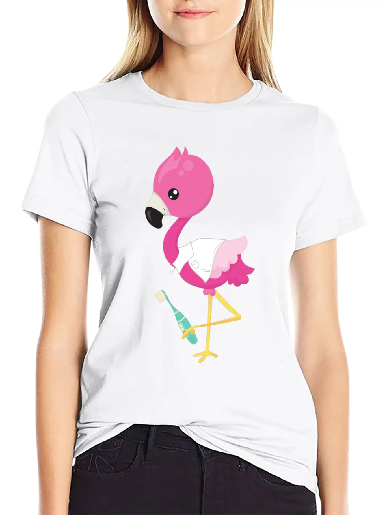 Pink Flamingo Doctor Tooth Clinic Surgery Oral Unisex Short Sleeve Soft Cotton T-Shirt – Casual Everyday Wear
