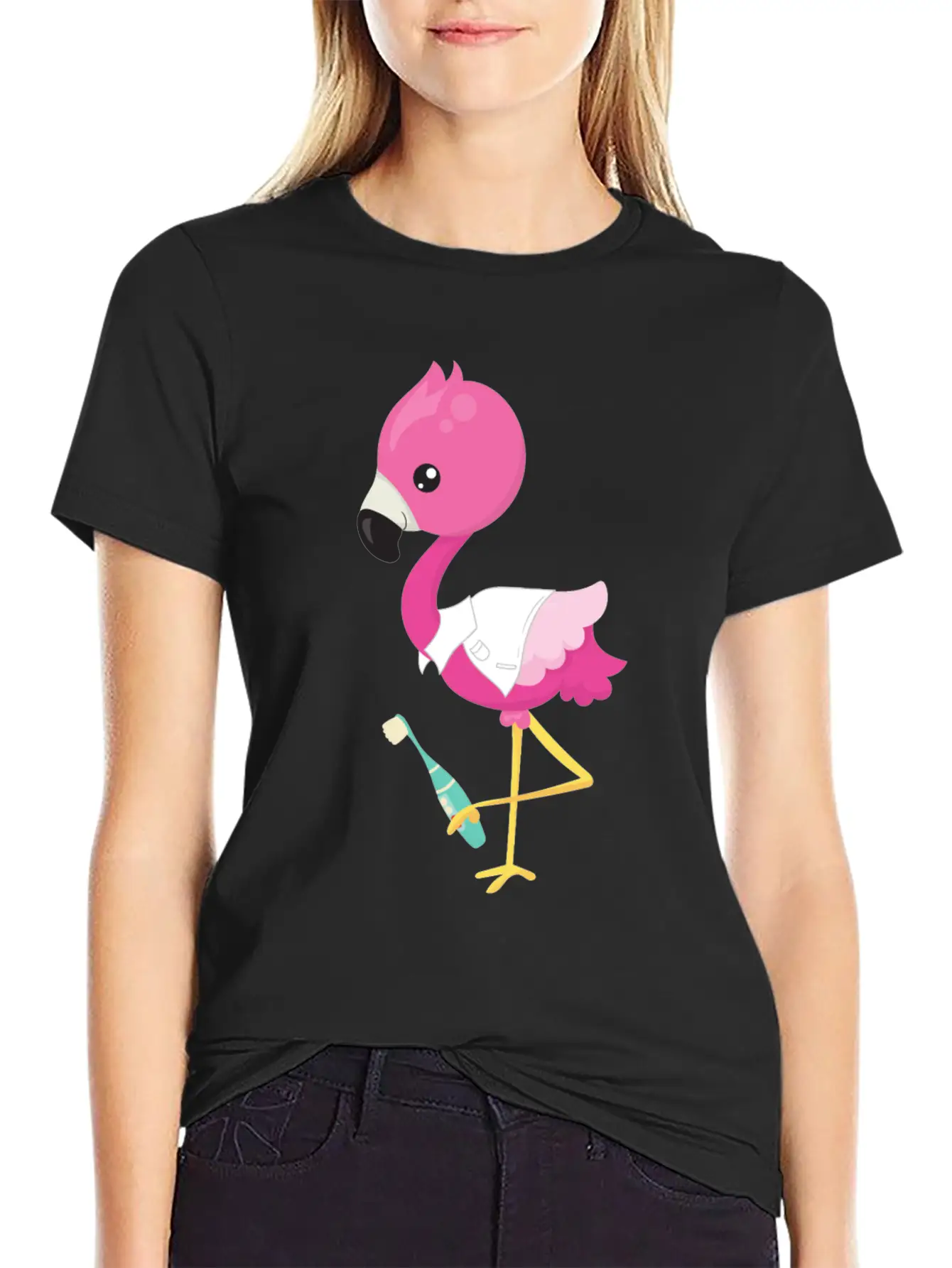 Pink Flamingo Doctor Tooth Clinic Surgery Oral Unisex Short Sleeve Soft Cotton T-Shirt – Casual Everyday Wear