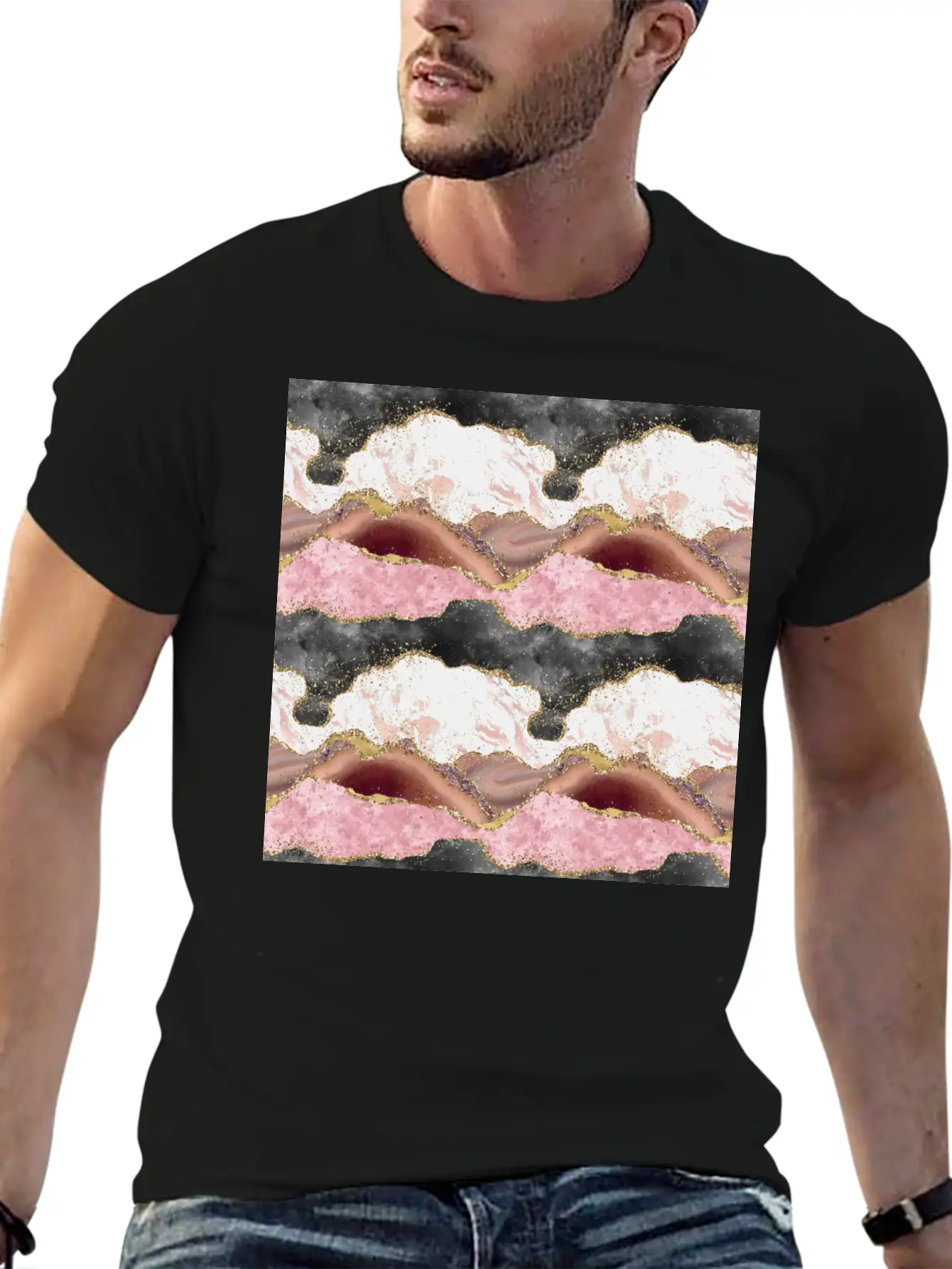 Pink Gold Glitter Agate Marble Comfortable Minimalist Graphic Tee – Summer Style Essential
