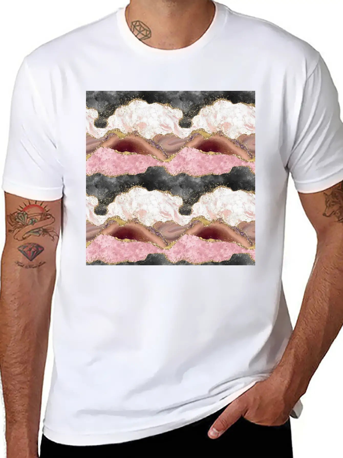 Pink Gold Glitter Agate Marble Comfortable Minimalist Graphic Tee – Summer Style Essential