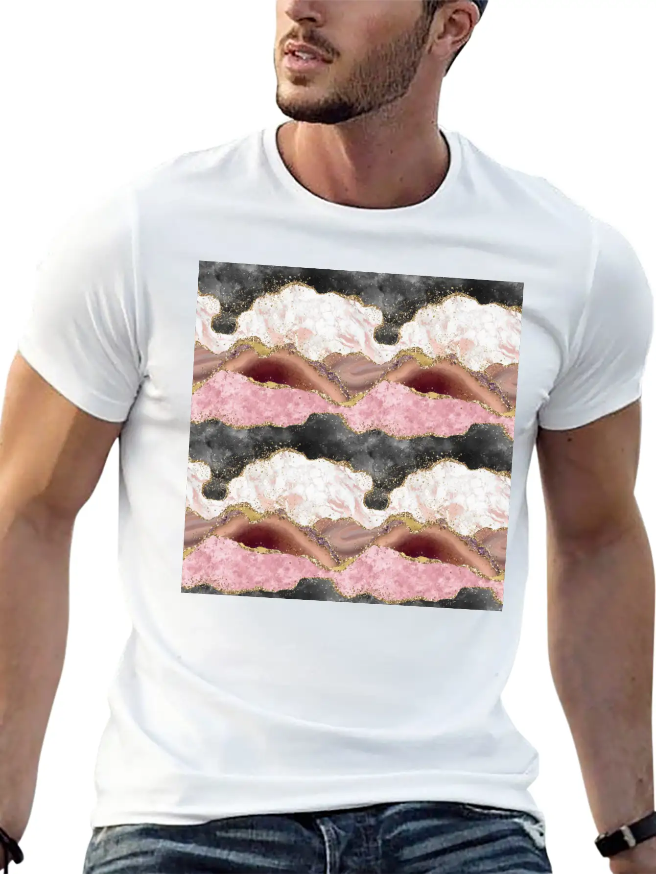 Pink Gold Glitter Agate Marble Comfortable Minimalist Graphic Tee – Summer Style Essential