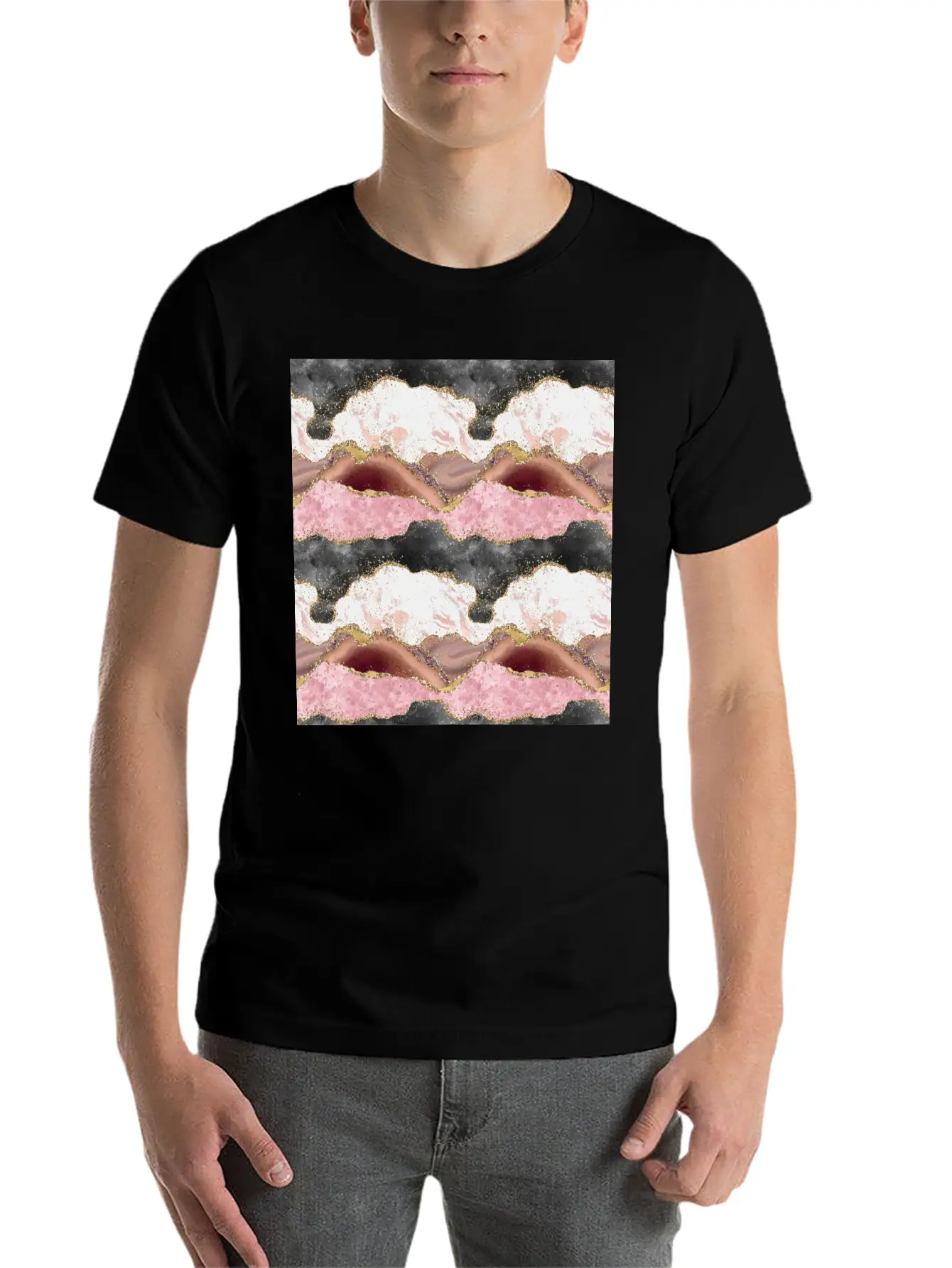 Pink Gold Glitter Agate Marble Comfortable Minimalist Graphic Tee – Summer Style Essential