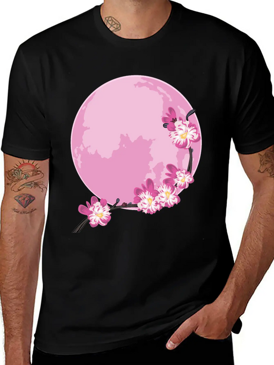 Pink Moon Sakura Flowers Japanese Cherry Blossom Unisex Short Sleeve Soft Cotton T-Shirt – Casual Everyday Wear